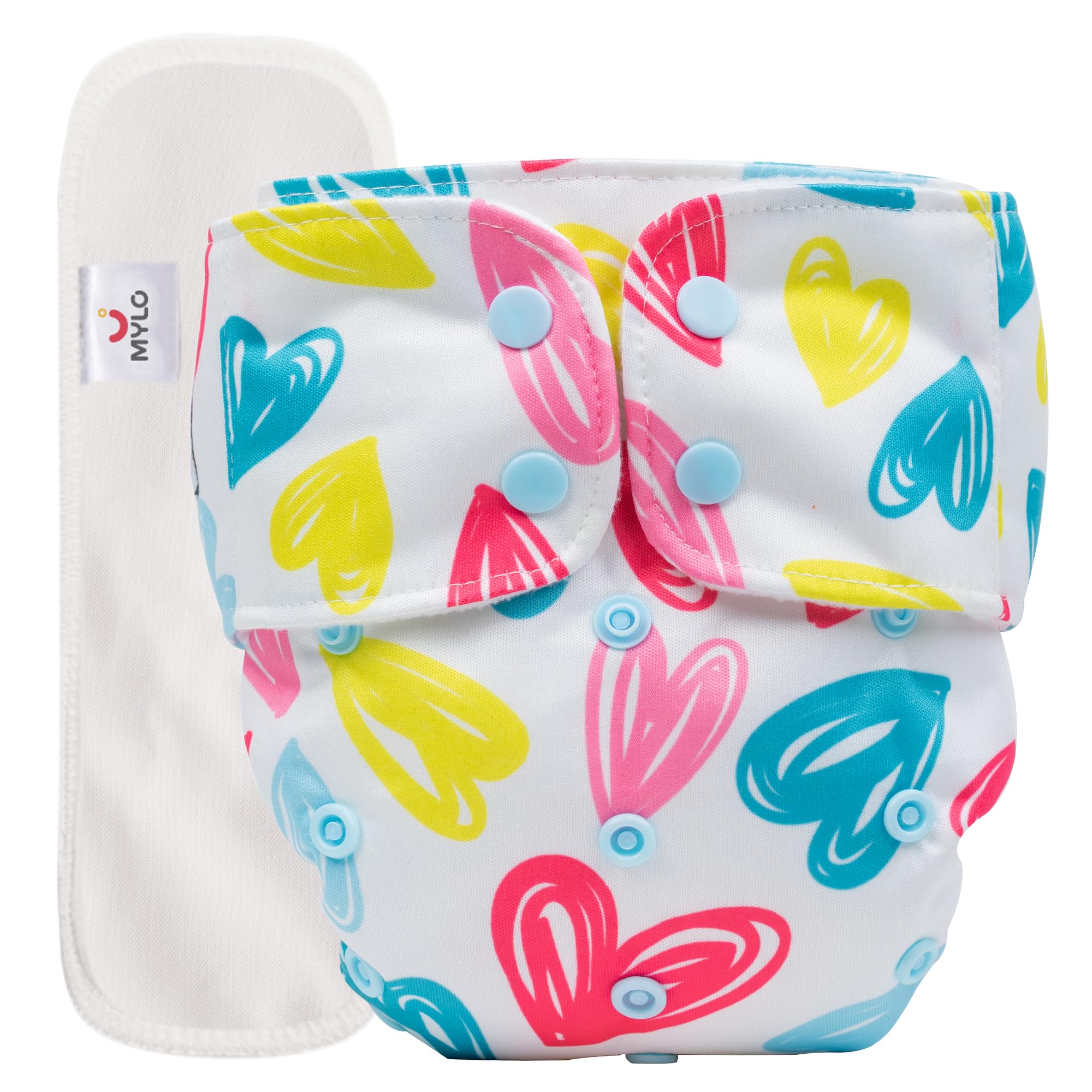 Mylo Leak-Proof Baby Cloth Diaper Combo (1 Diapers + 1 Inserts) | Free Size (3M-3Y) | High Absorption | Quick Dry | Oeko-Tex Certified | Washable - Heart Doodle-image-13