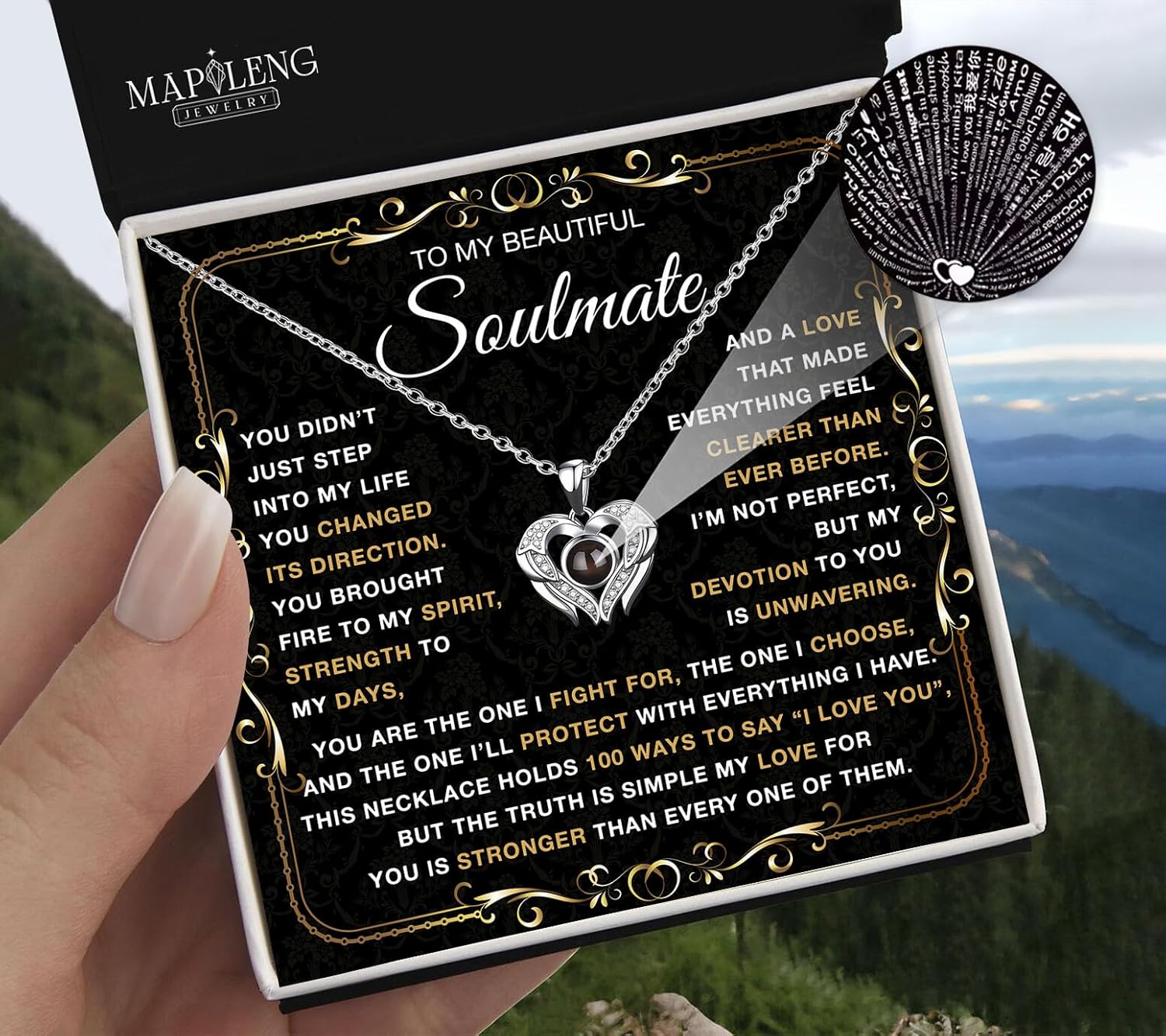 Soulmate Necklace – Heartfelt Jewelry Gift with Gift Box & Card for Your One True Love, Express ‘I Love You’ in 100 Languages, Elegant Romantic Present for Him or Her, Life Partner Keepsake - Image 3