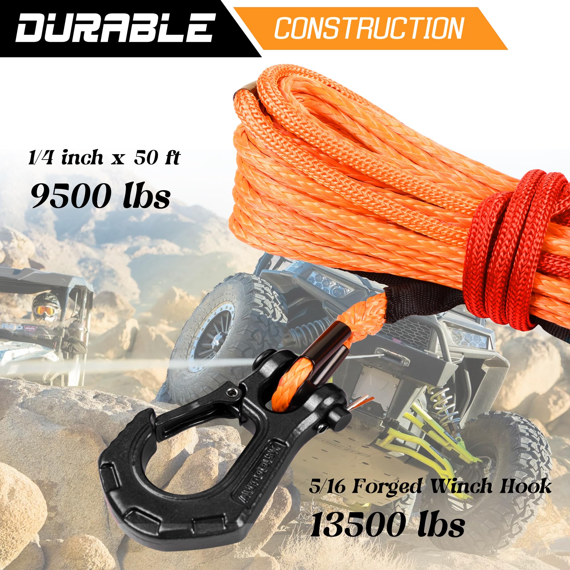 WROUGH Synthetisches Seilwinde-Set – 15 M, 6 Mm, Bis 4,5 T Zugkraft – Perfekt Für ATV, SUV & Geländewagen