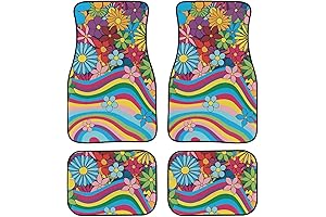 Groovy Hippie Van Flower Power Car Floor Mat Set