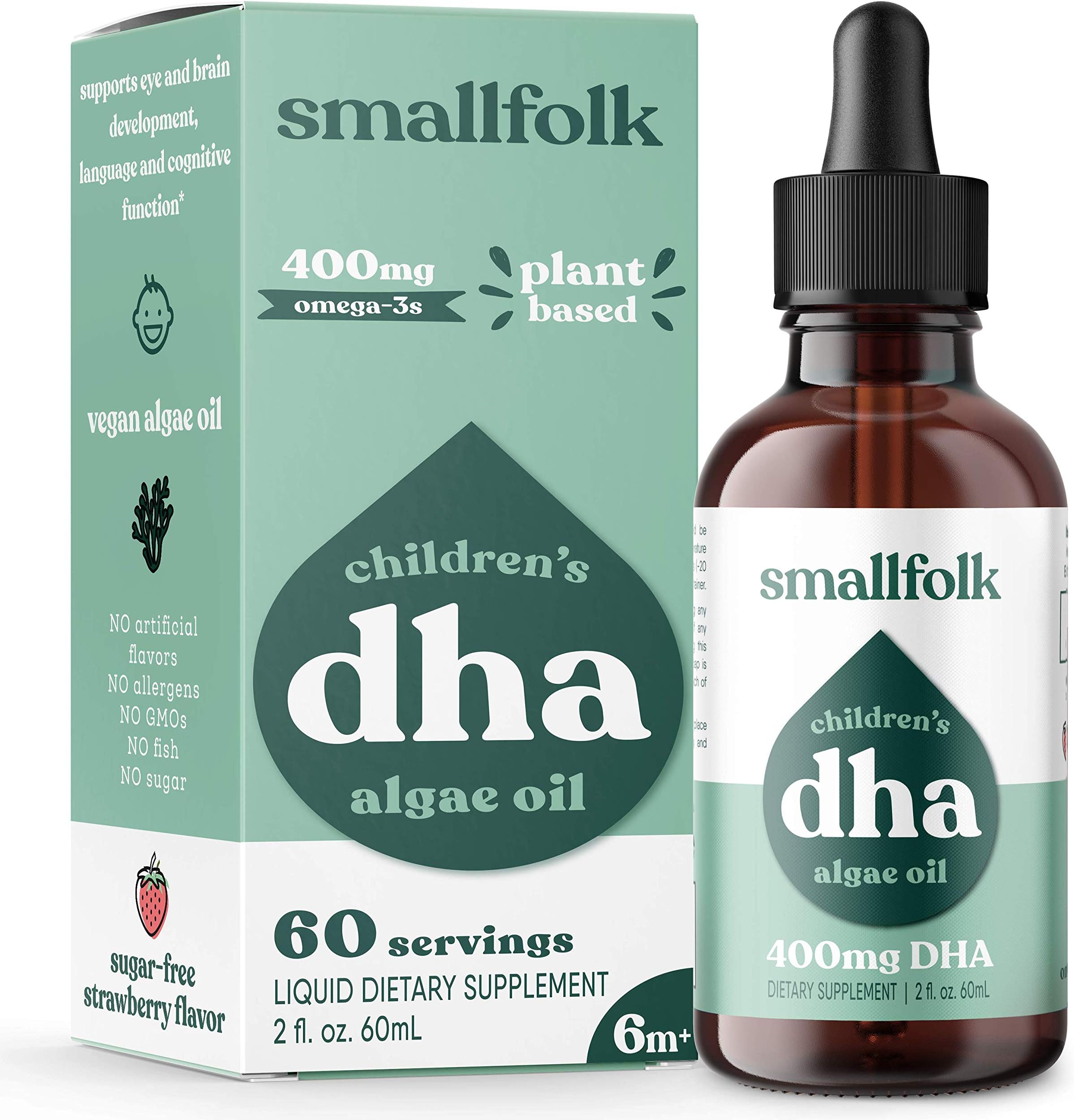 Vegan DHA For Kids | 400mg DHA Algae Oil | Brain Support | Sugar-free Organic Strawberry Flavor, Nothing Fishy | 2 Month Supply