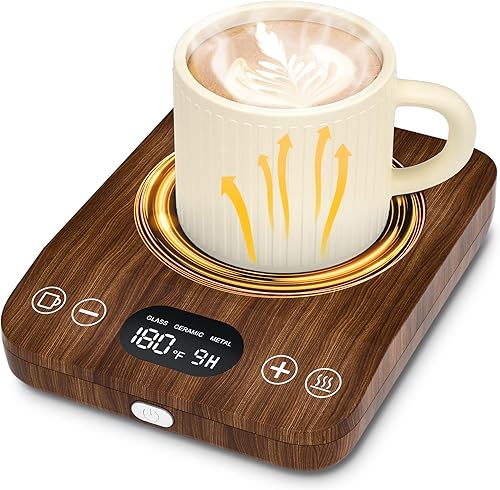 Calentador de taza de café, calentador de café para escritorio con 9 ajustes de temperatura, temporizador de 9 horas, plato calentador de café