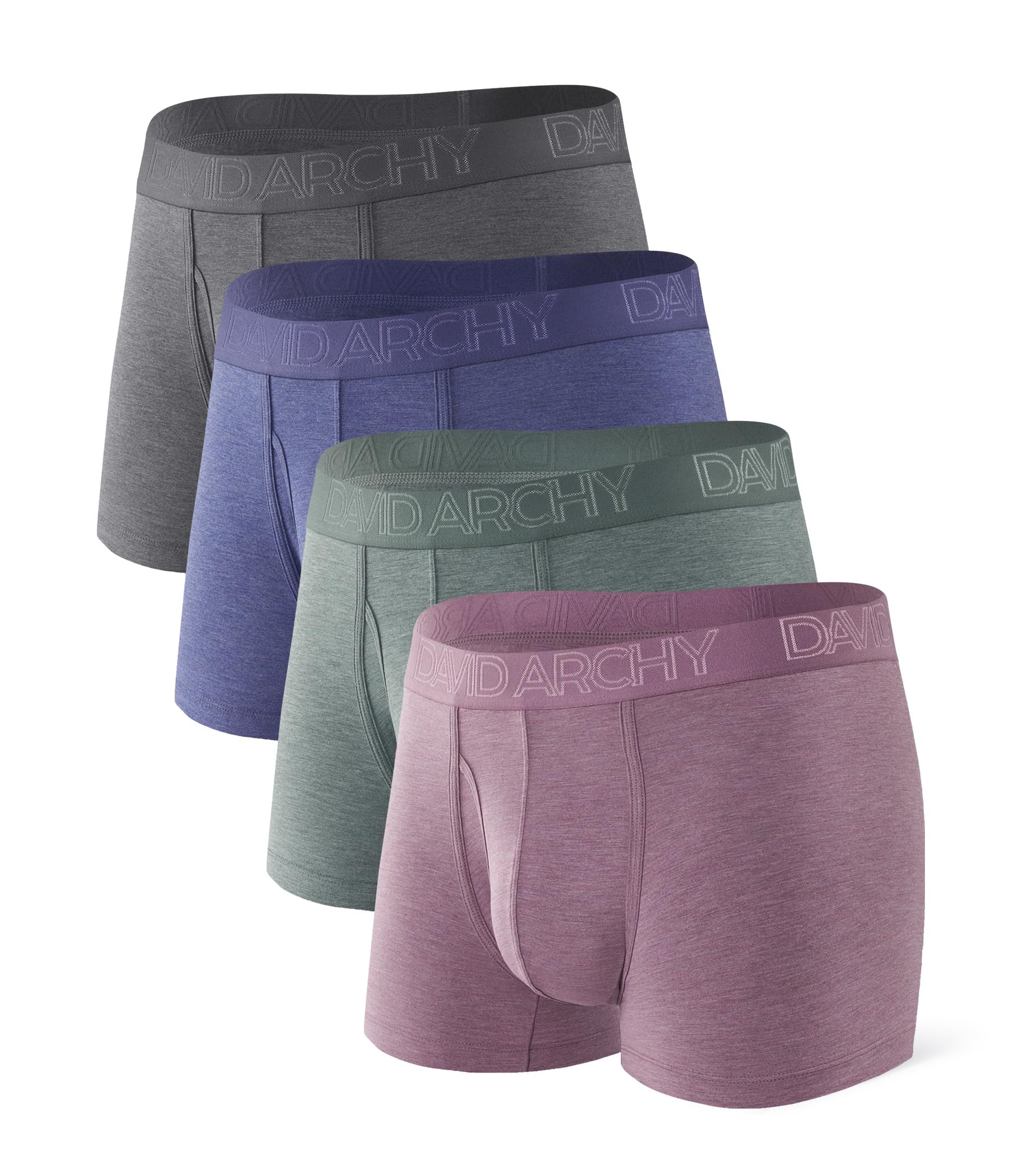 DAVID ARCHY Boxer da uomo, confezione da 4 pezzi, in rayon, realizzati in bambù, traspiranti, da uomo, 8,9 cm