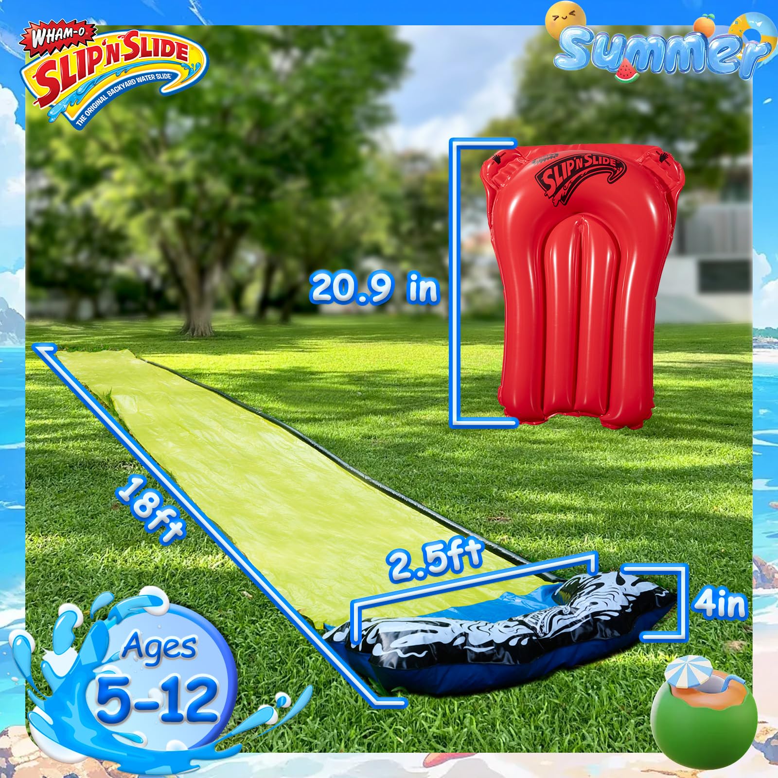 Wham-O Slip N Slide Wave Rider 548.64cm mit Boogie, Sommer-Outdoor-Spielzeug für Kinder von 5-12 Jahren, perfekt für Rasenpartys