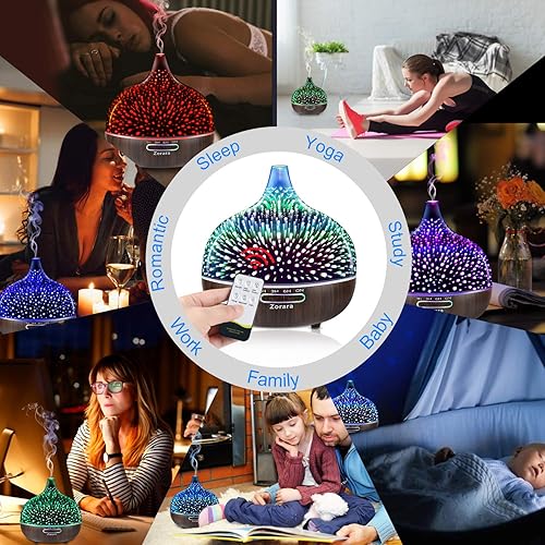 Miniatura 7 de Difusor de aceite esencial de 18.6 fl oz, humidificador de niebla fría de vidrio 3D, humidificador ultrasónico de aromaterapia con 7 luces LED que