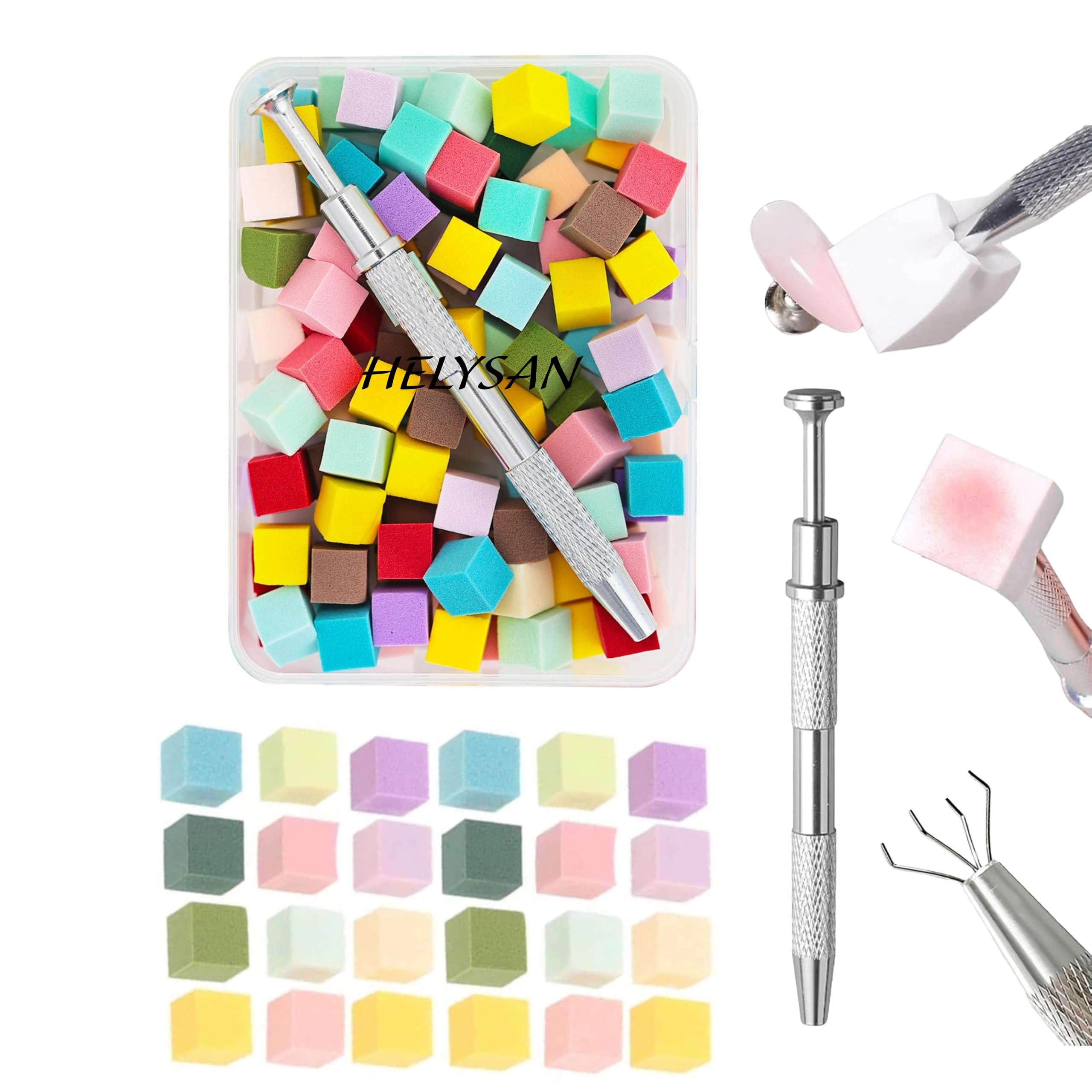 Nail Sponge Set, 4 Claws Nail Sponge Metal Grabber with 50 Pcs Mini Replaceable Sponge Blocks for Ombre Nail Art, Stamping & Blending Nail Art Tools, Nail Accessories-image-1