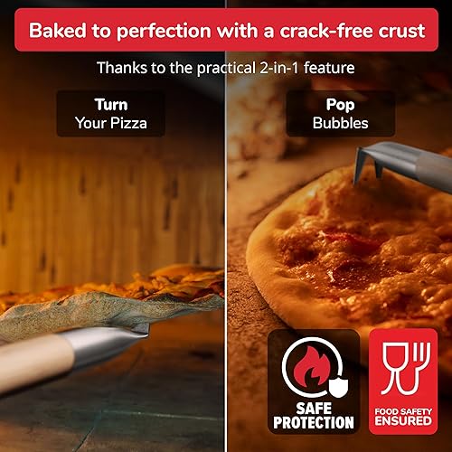 Miniatura 3 de Tenedor giratorio para pizza y reventador de burbujas, fácil rotación de pizza para corteza horneada uniformemente, mango ajustable 26"-32"