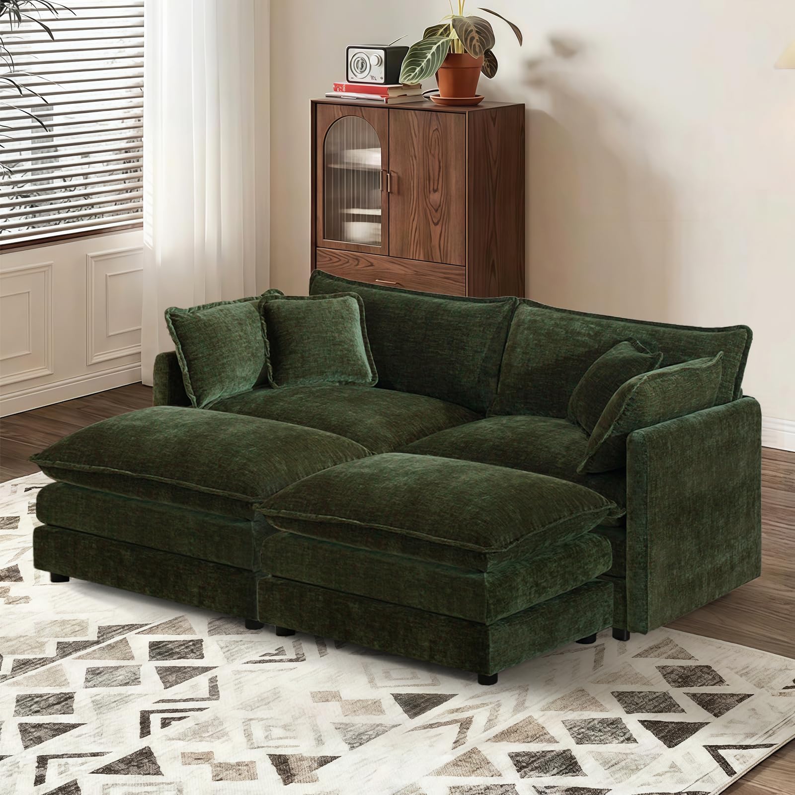 SoarTalent 76.7” Modular Sectional Sofa L-Shaped Convertible Couches, 2 Seater Chenille Deep Seat Cloud Couch with Pillows and 2 Ottomans for Living