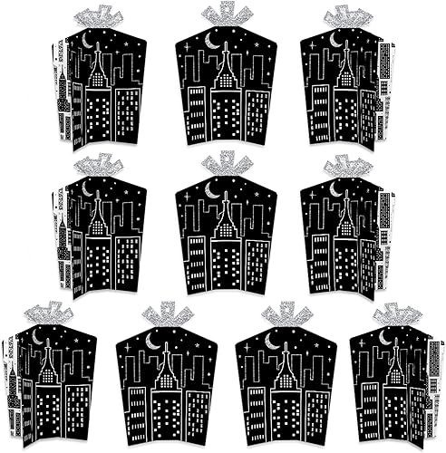 Big Dot of Happiness Horizonte nocturno de la ciudad – Decoraciones de mesa – Centros de mesa plegables para fiestas de Nueva York – 10 unidades