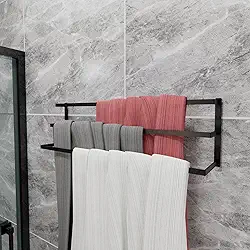 Toalheiro Parede Banheiro Porta Toalha de Banho Triplo 60cm Preto Fosco