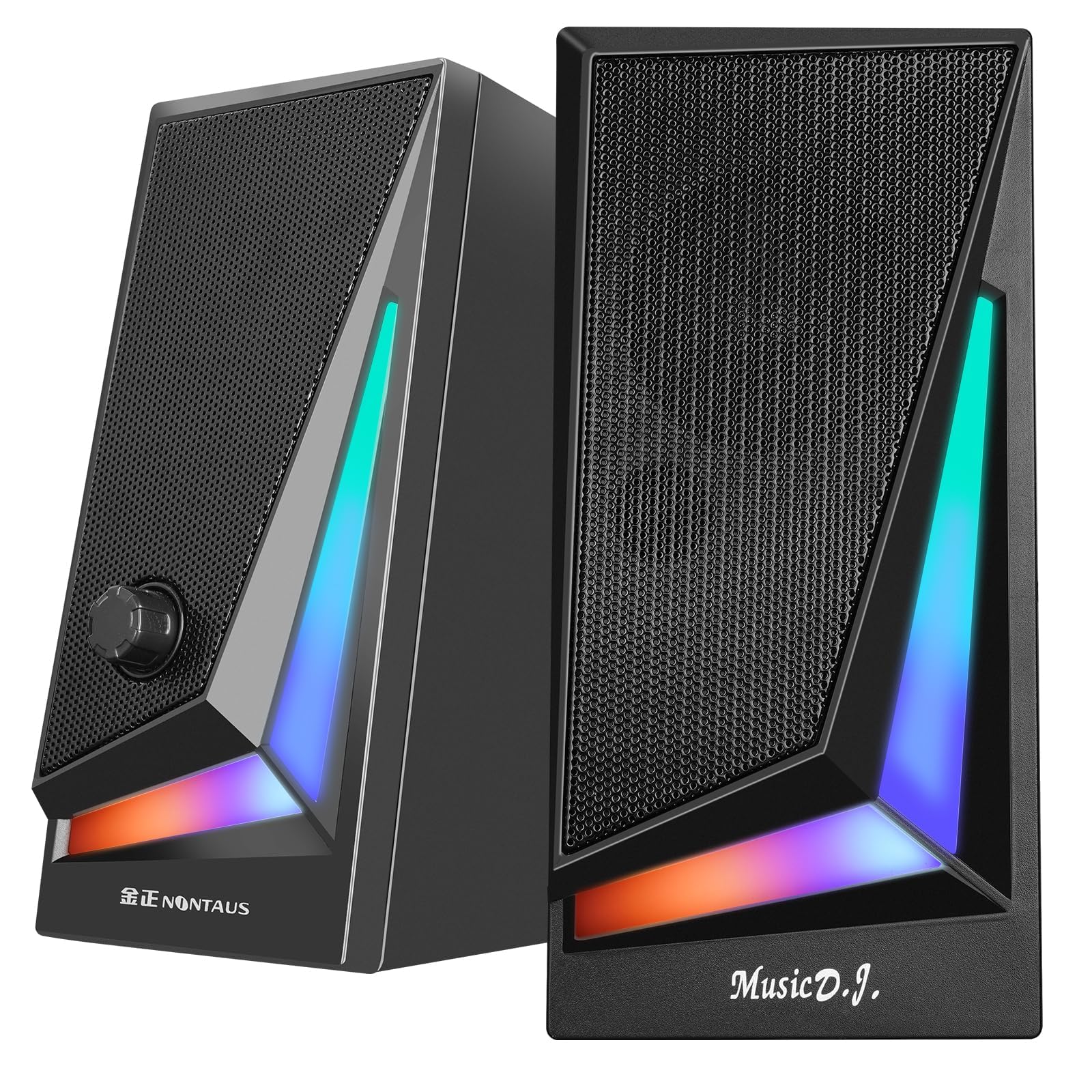 Zuo XiDesktop Speakers, 2.0 Channel PC Computer HiFi Stereo Gaming Speaker with Colorful LED Light Modes, Enhanced Bass and Easy-Access Volume Control, USB Powered with 3.5mm AUX-in. (modener)