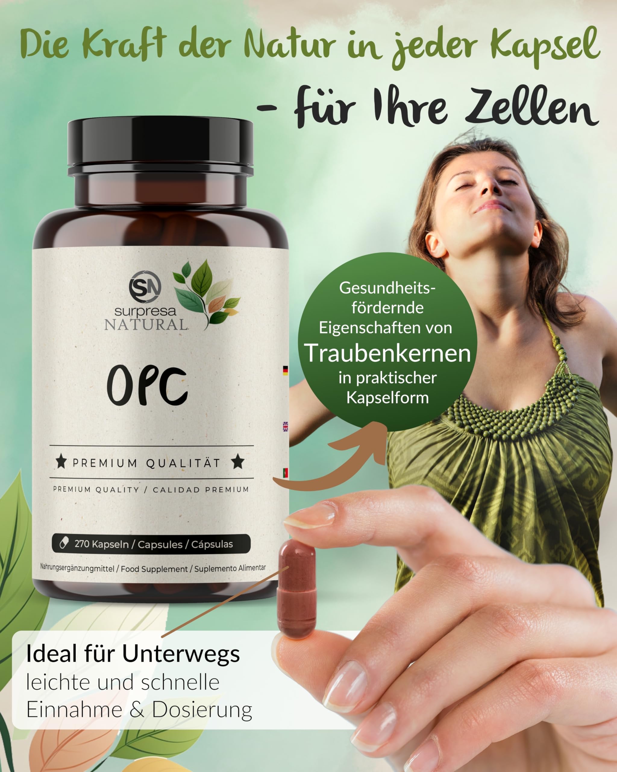 OPC Traubenkernextrakt Kapseln hochdosiert I 270 Kapseln I 400mg Extrakt pro Kapsel IOPC Kapseln aus französischen Trauben I Nahrungsergänzungsmittel vegan & laborgeprüft