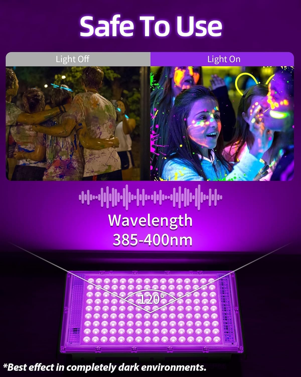 THECHAM 150W LED Black Lights IP66 Waterproof Black Light Outdoor with 10ft Plug+Switch, Flood Blacklight for Halloween Glow in The Dark Party Stage Light Neon Glow Birthday 2 Pack