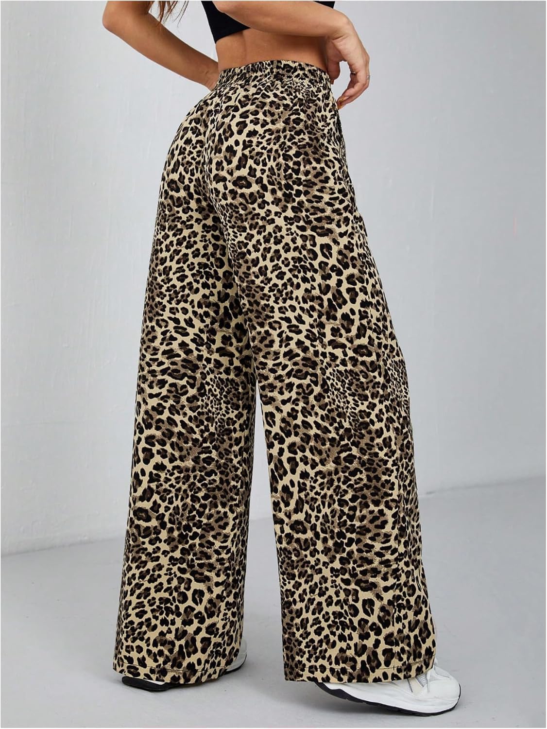 SweatyRocks Women's Cheetah Print Wide Leg Baggy Pants Loose Palazzo Trousers with Pockets - Image 3