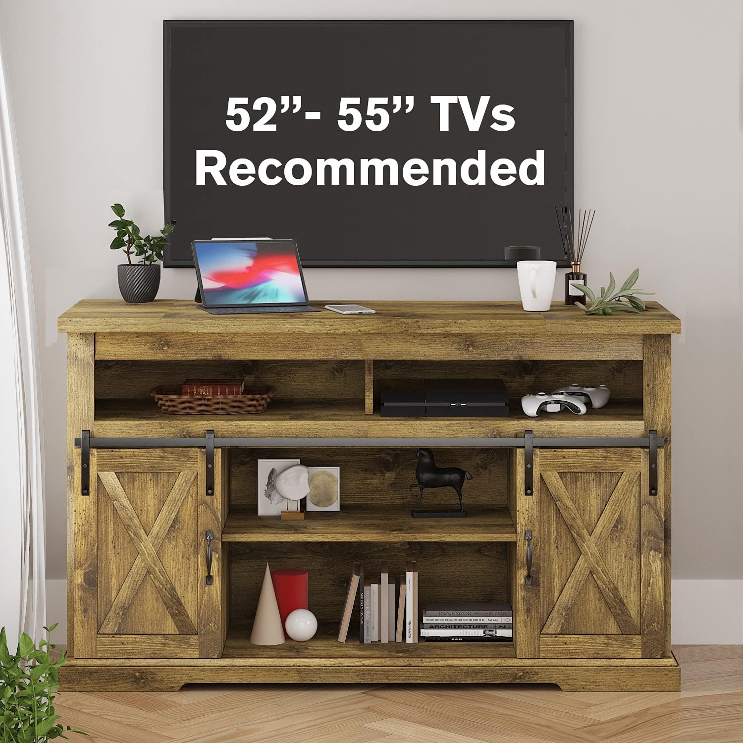 Buy IMUsee 52’’ Rustic Tall TV Stand with Sliding Barn Doors, Farmhouse