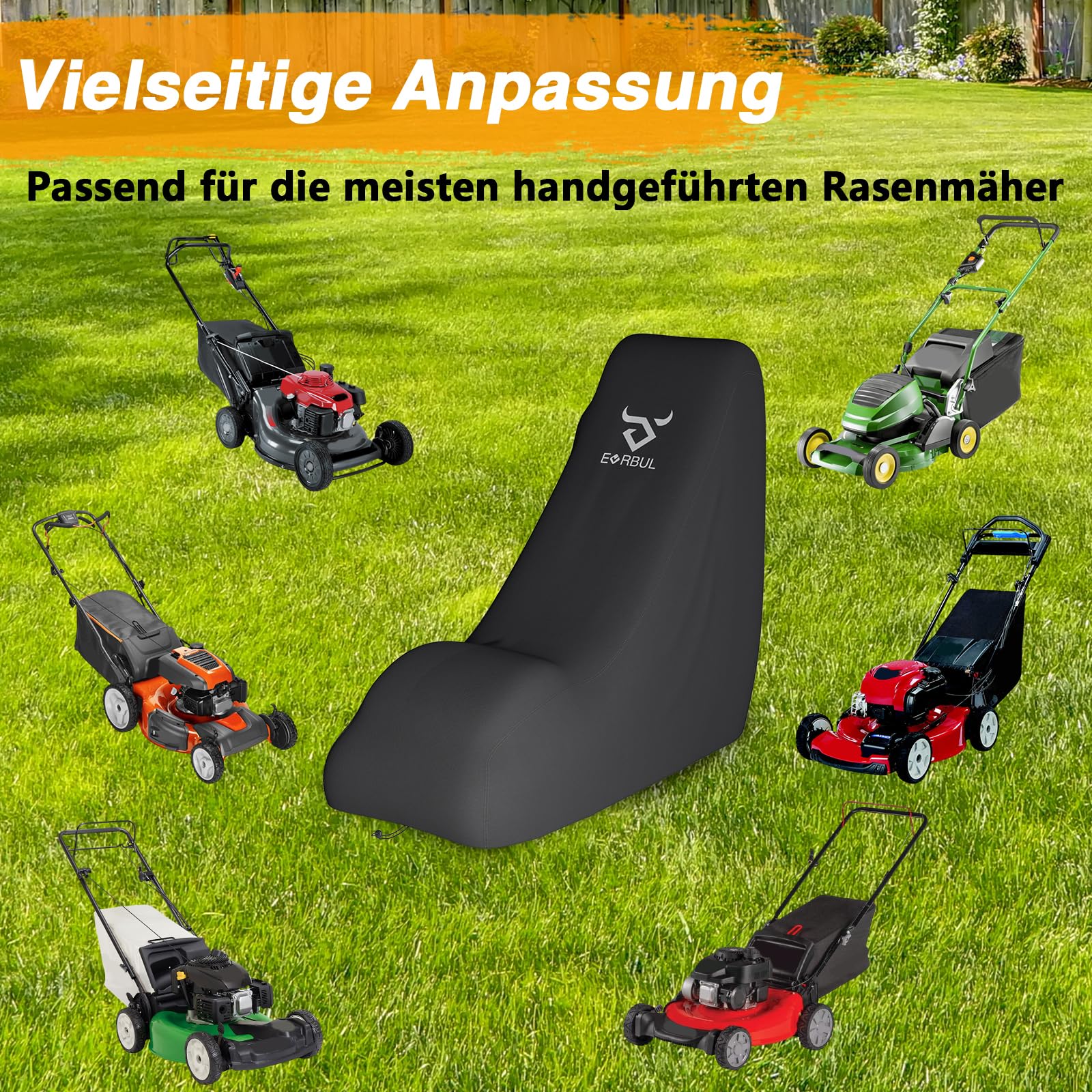 EVRBUL Abdeckung für Rasenmäher, strapazierfähig, wasserdicht, 420D, für den Außenbereich, zum Hinterherlaufen, UV-, staub- und windabweisend, mit Kordelzug und Aufbewahrungstasche