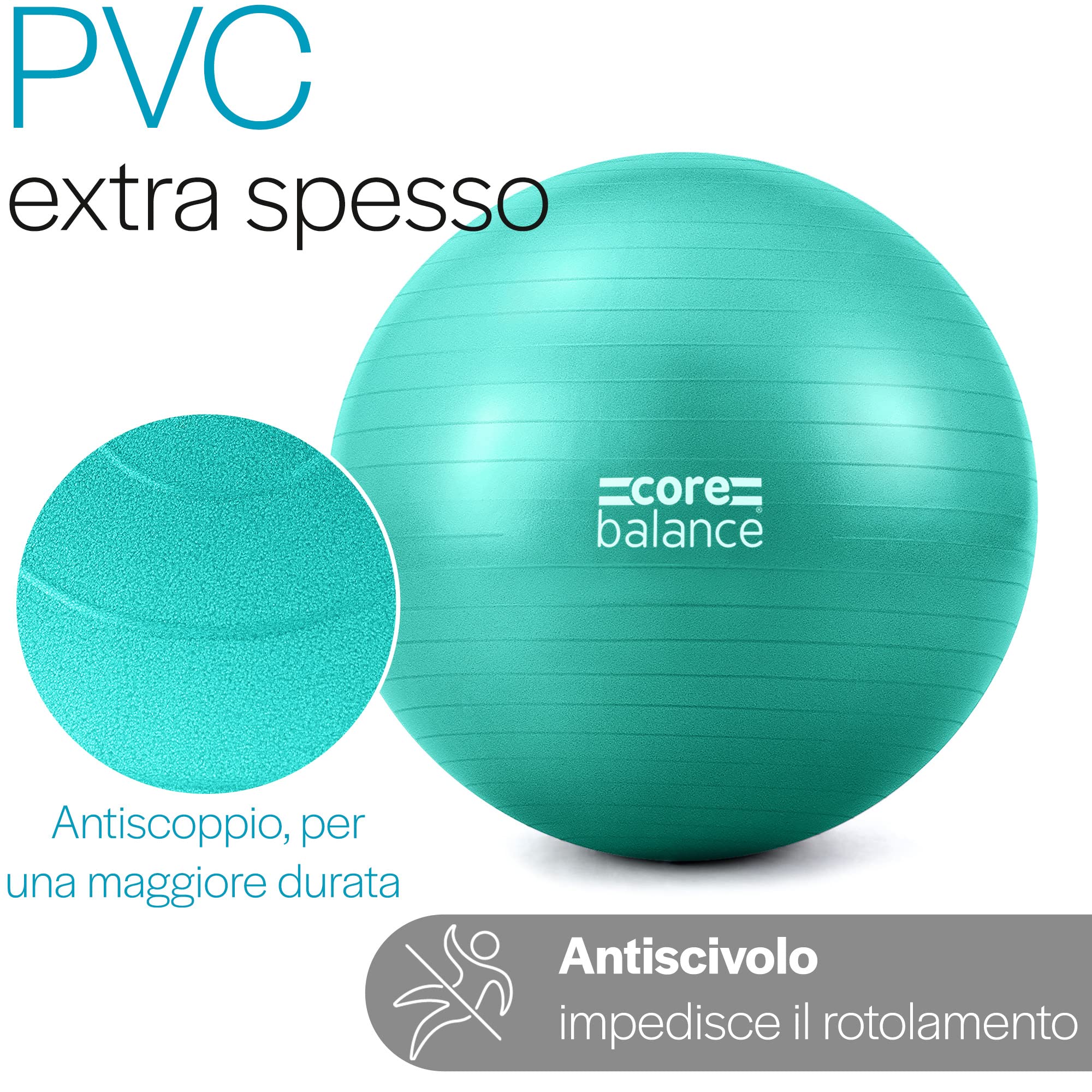 Core Balance Gym Ball- Palla da Palestra in Materiale Resistente- Esercizi Fitness Yoga Gravidanza -Anti Scoppio- Anti Scivolo- 55cm 65cm 75cm 85cm- Pompa rimozione Inclusi