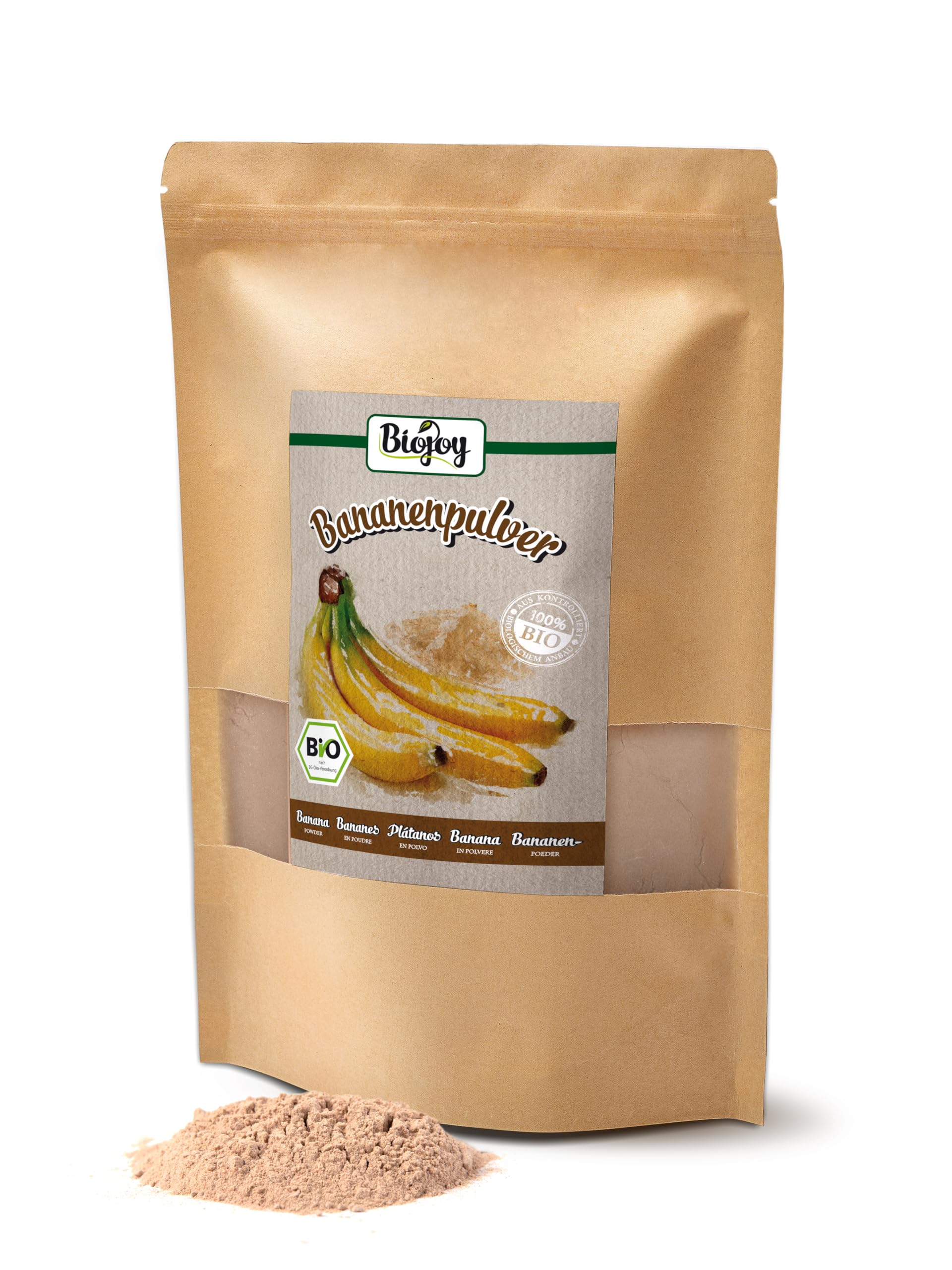 Biojoy Bananе en poudre BIO (1 kg), idéal pour le lait et le shake, sans additifs