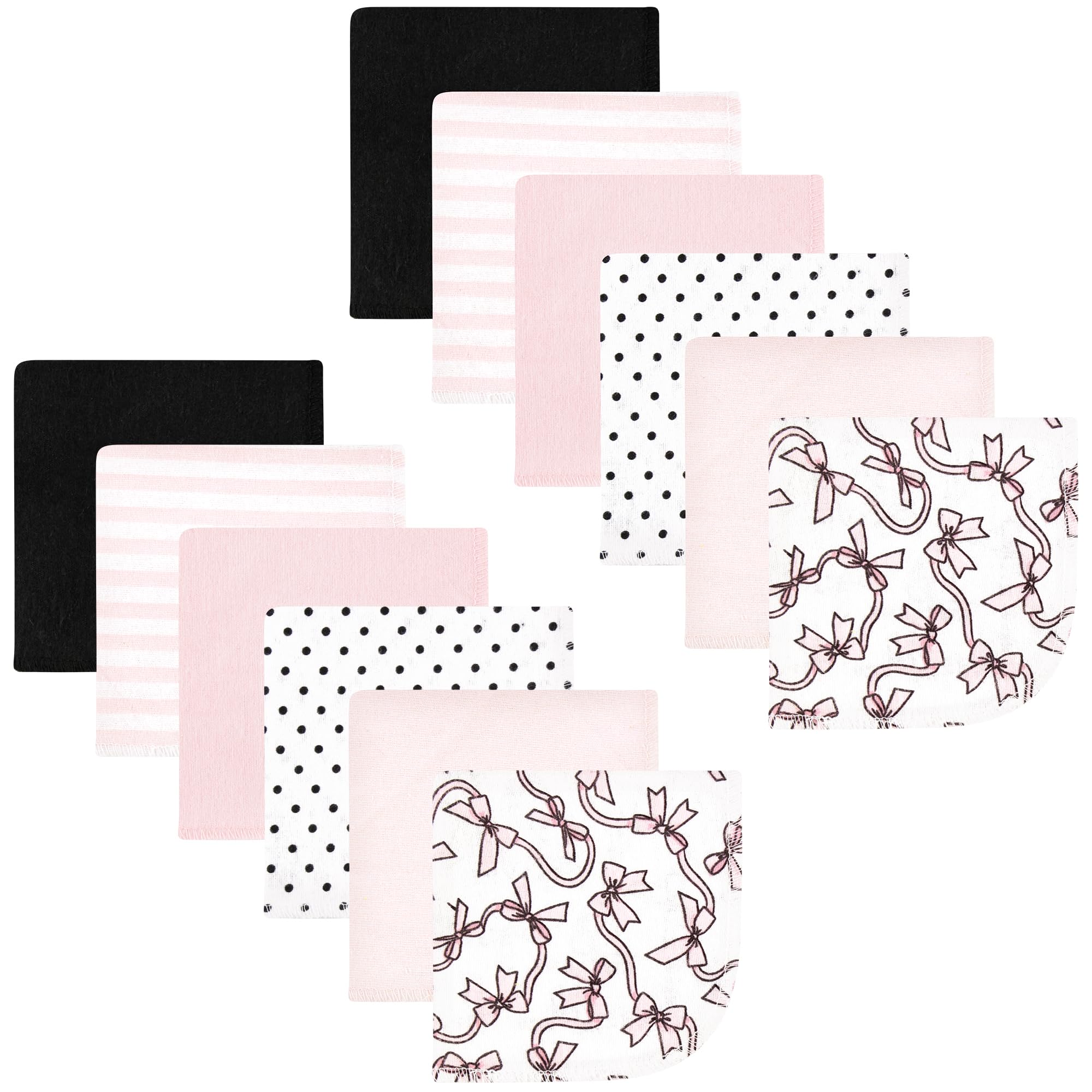 Hudson Baby Unisex Baby Flannel Cotton Poly Washcloths, Pink Bows 12 Pack, One Size