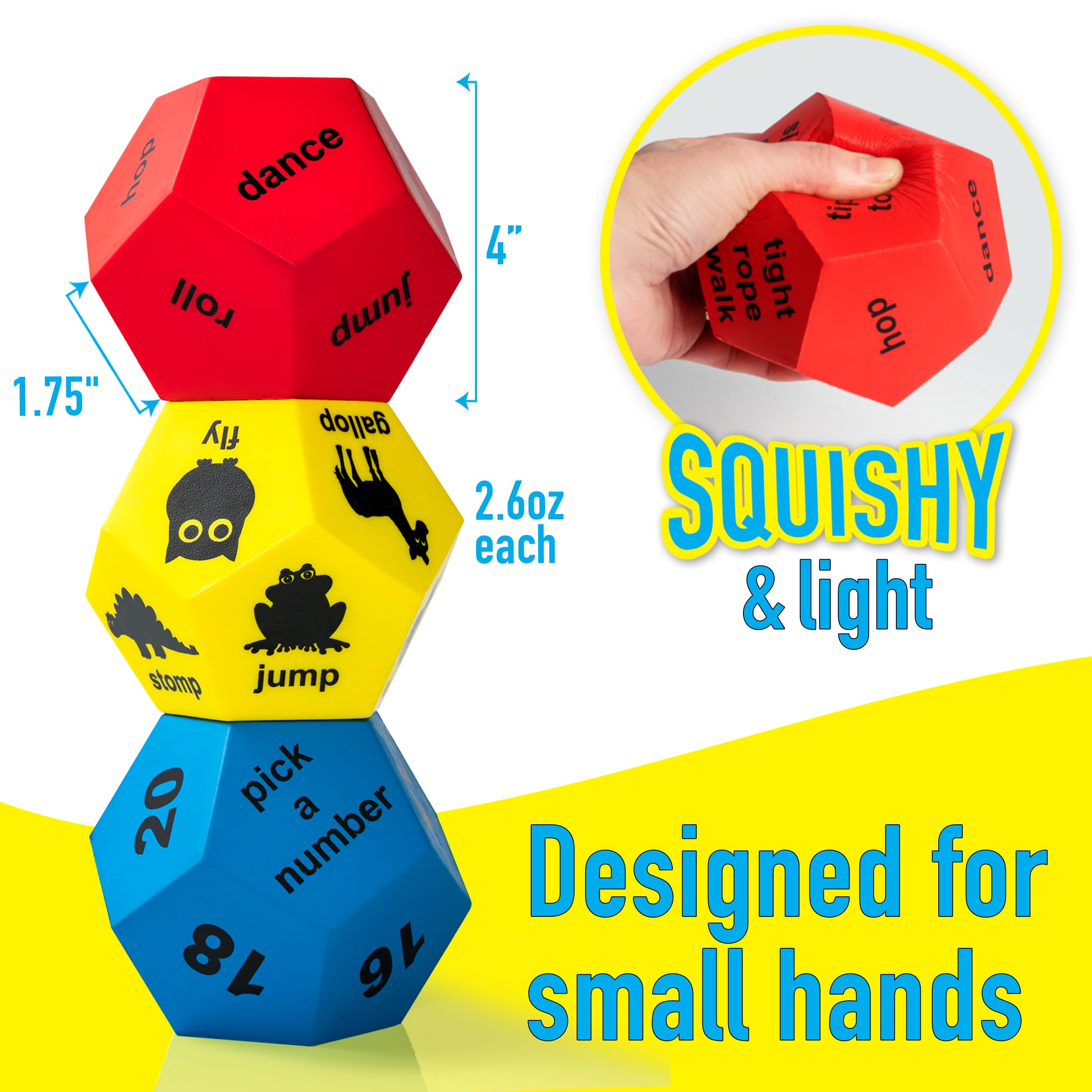 Exercise Dice for Kids - PE Equipment for Elementary School, Indoor Recess Games & Outdoor Kid Exercise Equipment - Fitness Dice Games, Gross Motor Toys for Playground Equipment for Schools