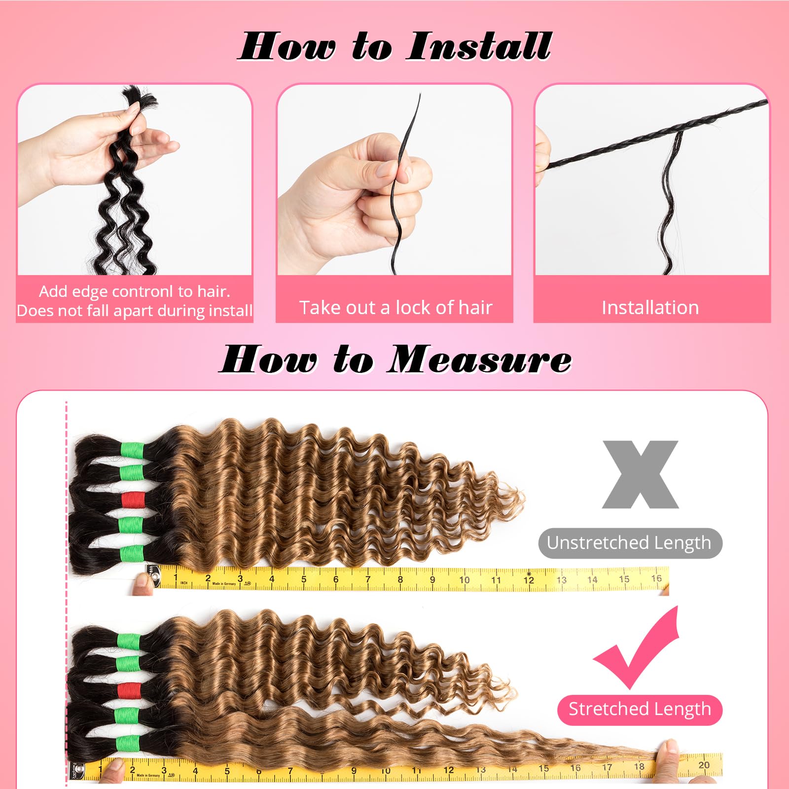 Boho Braids Human Hair Extensions for Braiding Human Braiding Hair for Boho Braids Human Hair Bundles Deep Wave Bundles Human Hair for Braiding No Weft 18 inch Curly 5 Bundles Total 100g #T1B/27 Color - Image 3