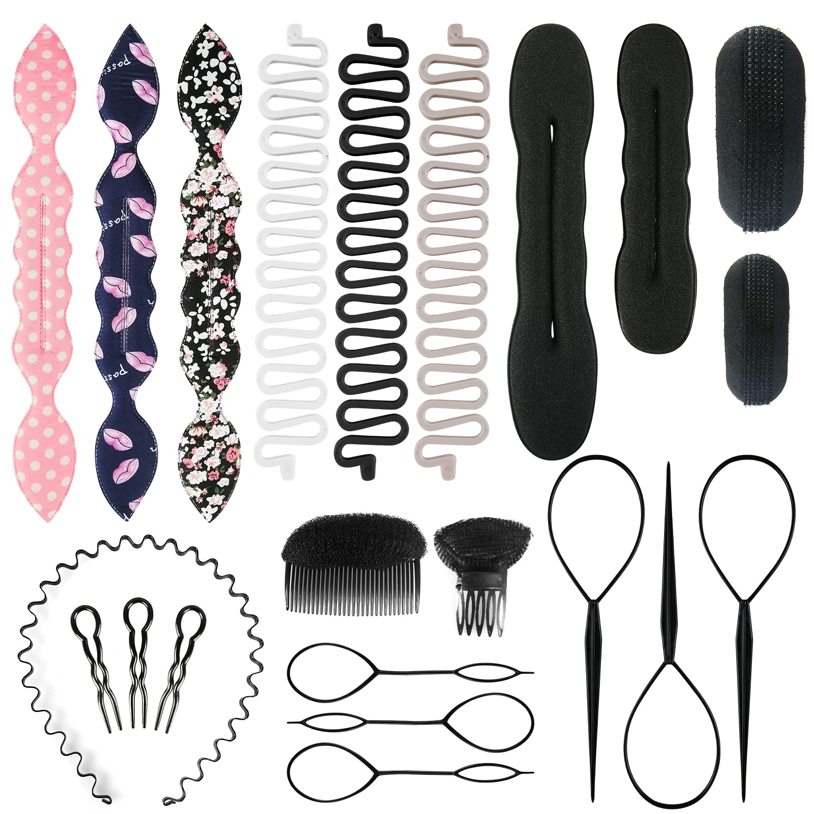Hair Styling Set,Ponytail Maker Hair Braiding Tool Sponge Styling