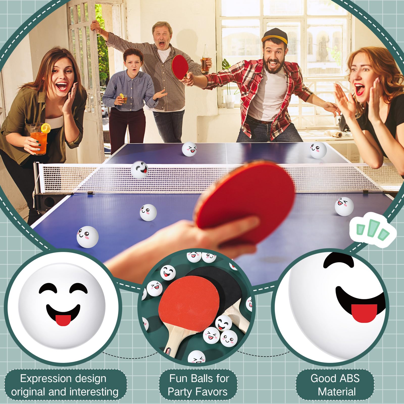 24 pelotas de tenis de mesa novedosas de plástico de 1.575 pulgadas (1.575 in), pelota de tenis de mesa, divertidas, divertidas pelotas de tenis de mesa para bricolaje, artes, juegos de 2