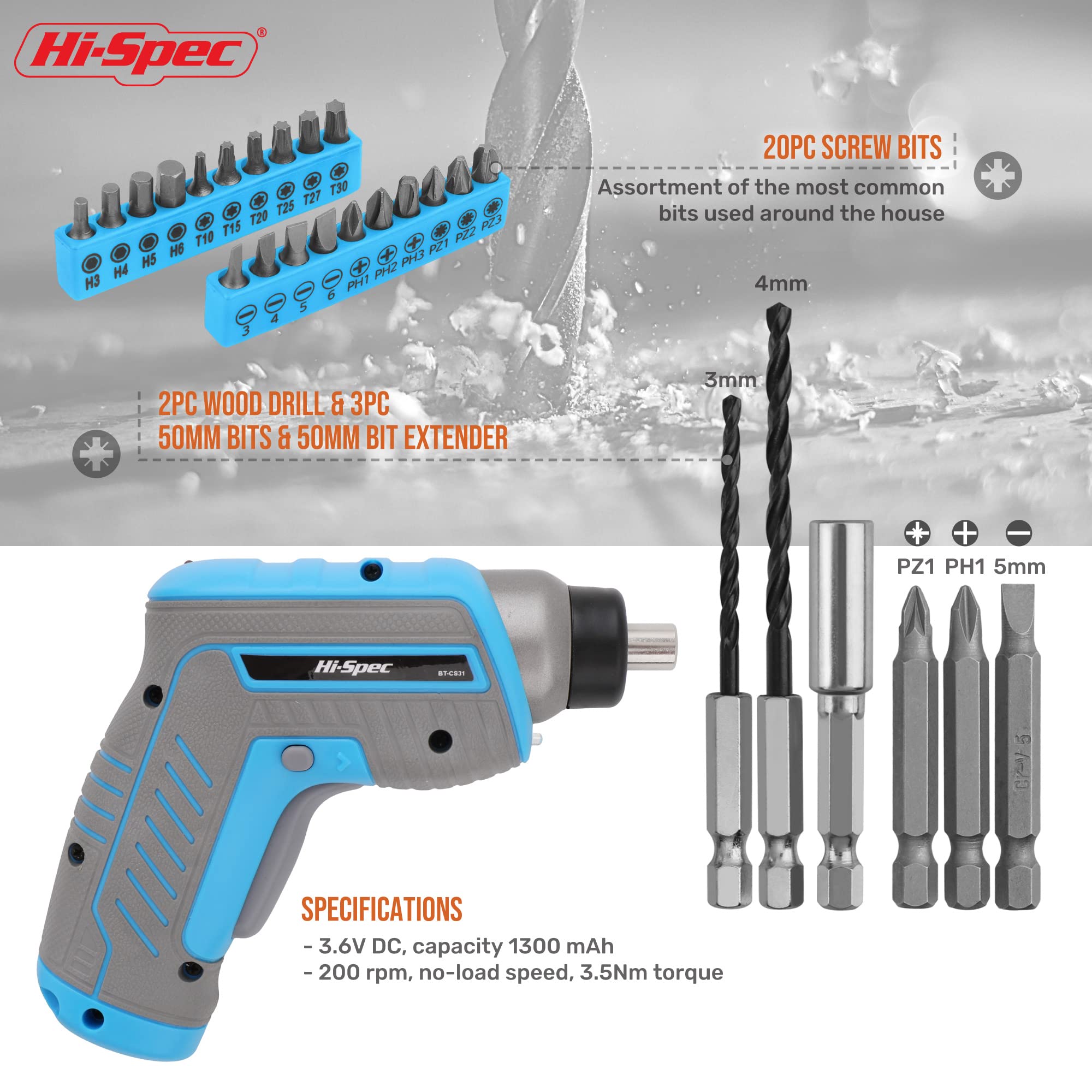 Snapklik.com : Hi-Spec 27pc 36V Blue USB Power Electric Screwdriver ...