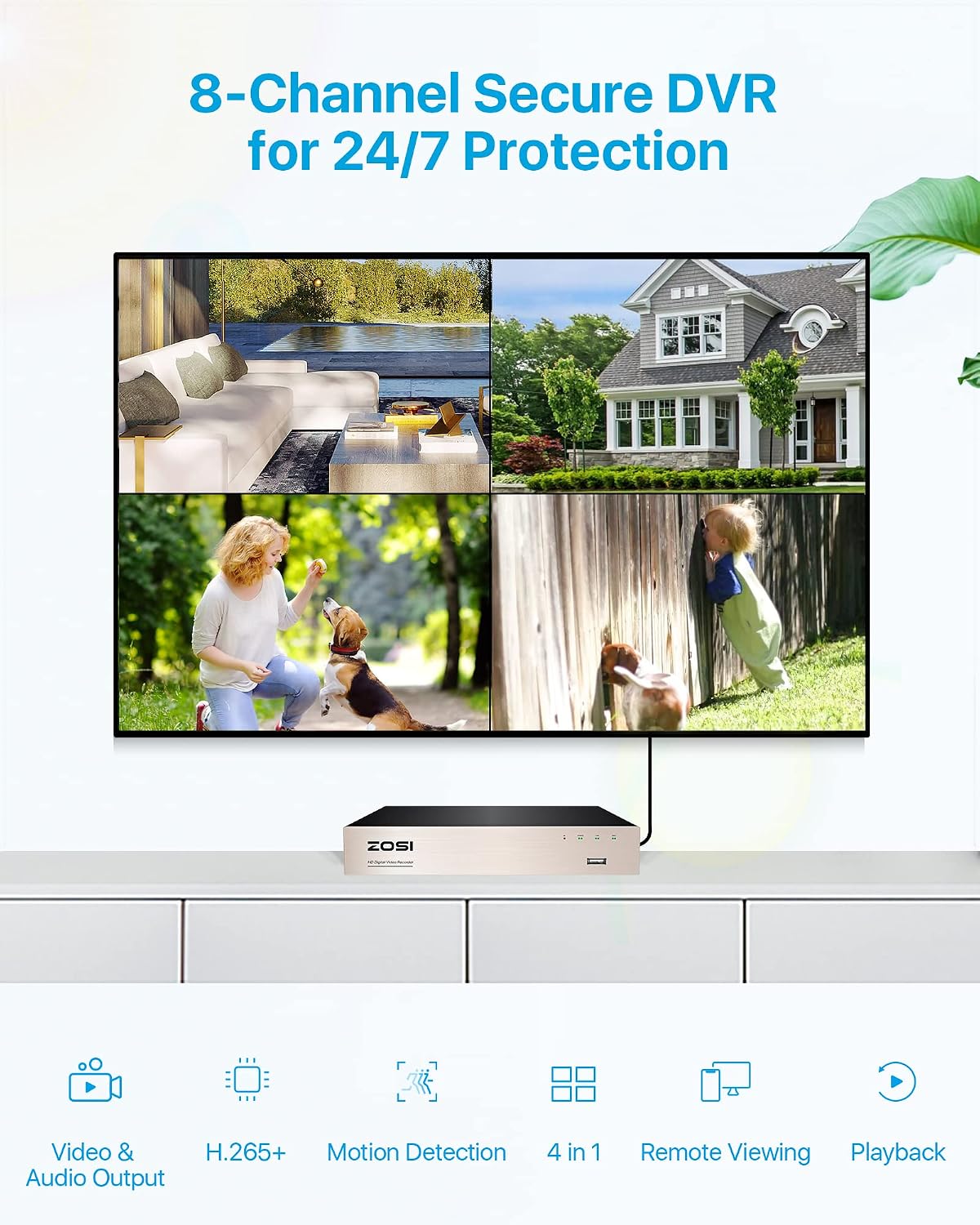 ZOSI 8 Channels Full 1080P High Definition Hybrid 4-in-1 HD TVI DVR Video Recorder CCTV Network Motion Detection for Surveillance Security Camera System Mobile Phone Monitoring Real Time Recording