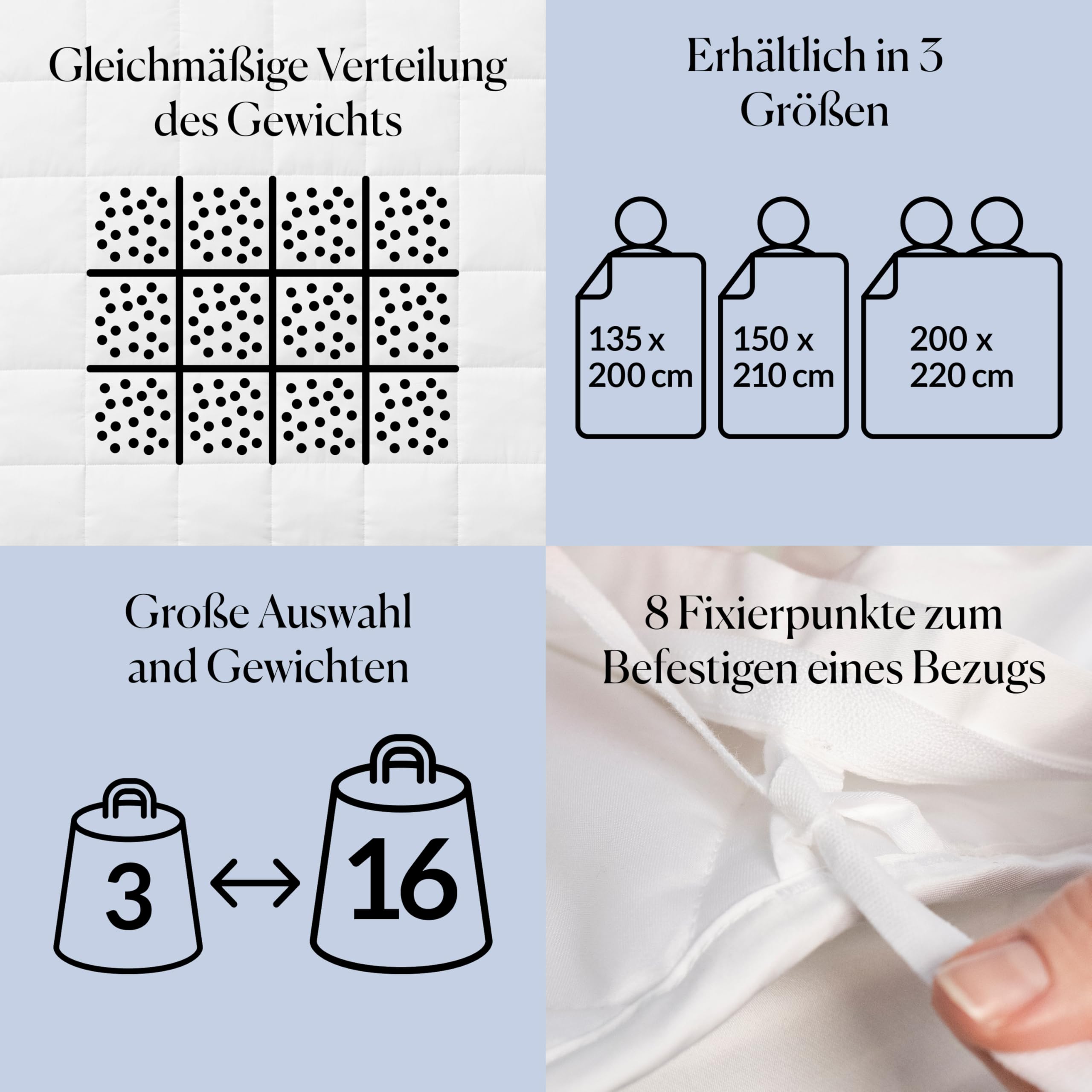 CURA Pearl Classic Gewichtsdecke 150x210 7kg - Anti Stress Therapiedecke - Schwere Decke für tiefen Schlaf und bessere Erholung - Schwere Bettdecke aus 100% Baumwolle - Heavy Weighted Blanket