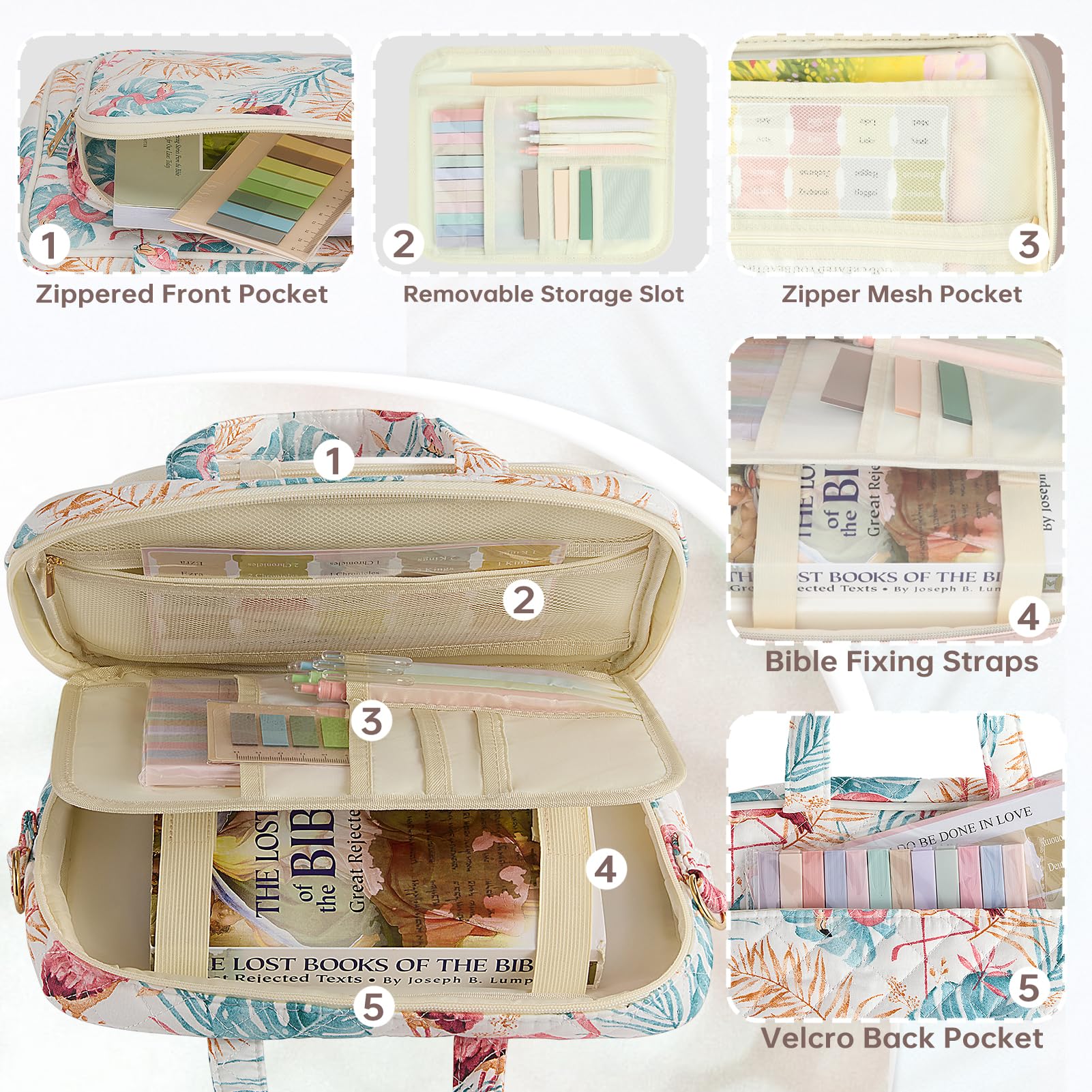 Funda de la Biblia para mujer, suministros de estudio de la Biblia, artículos esenciales para el campamento de la iglesia, regalos cristianos para mujeres, kit de diario, funda acolchada grande para