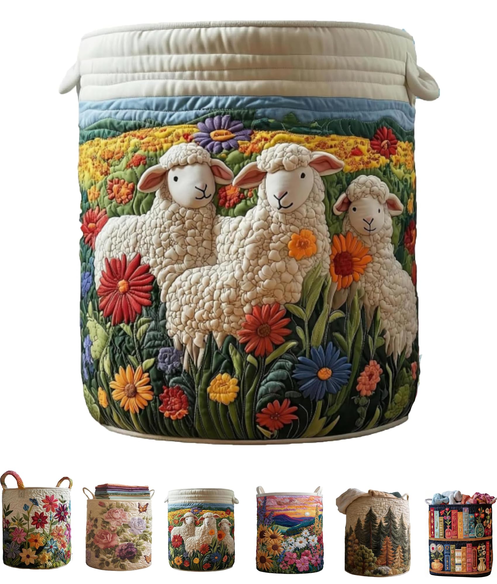 Quilted Laundry Basket, Foldable Laundry Hamper with Handles, Cute Boho Quilted Storage Basket for Blankets Toys Book and Clothes Versatile Storage (A, L 20in*28in) — view 15