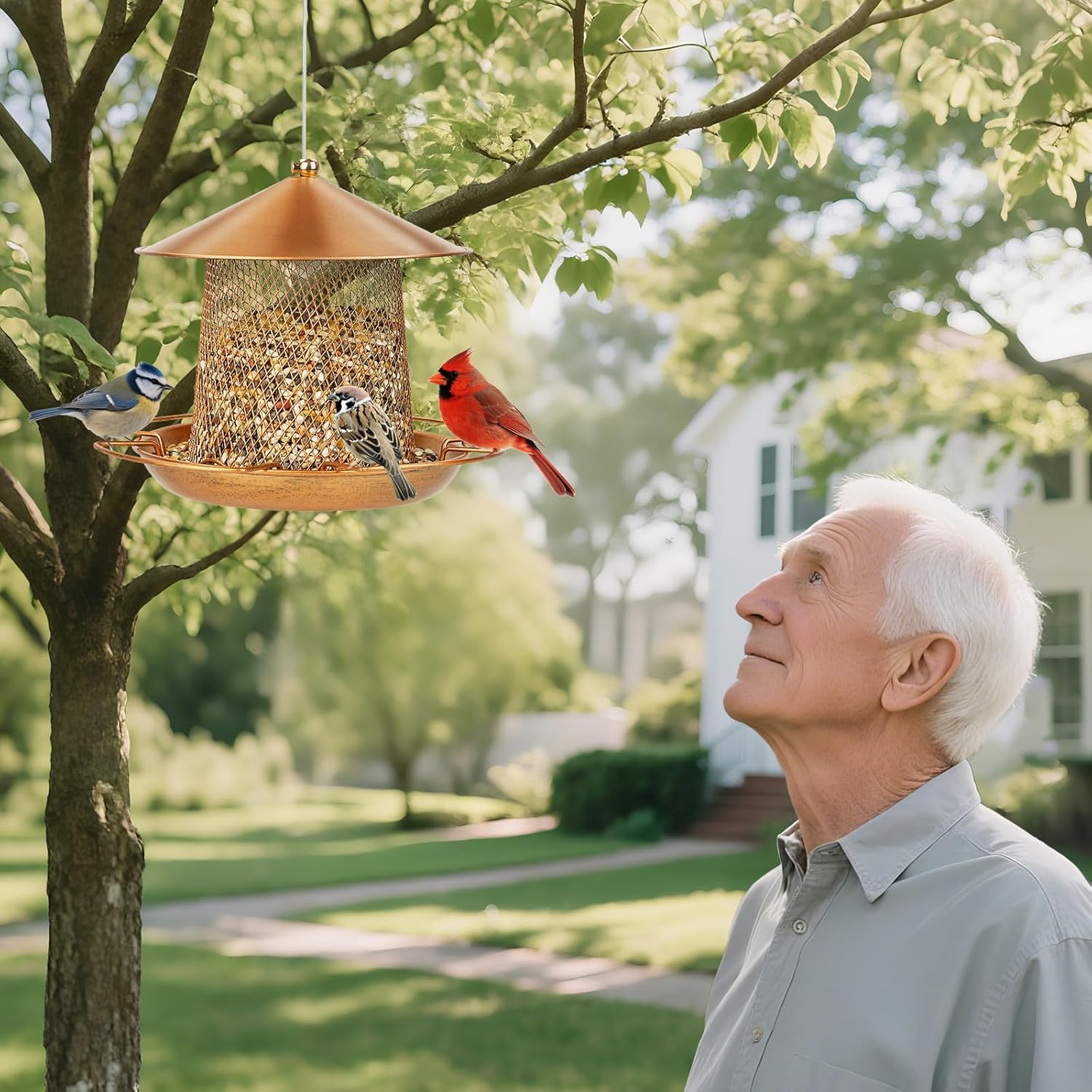 LBTING Bird Feeder for Outside, Metal Lantern-Shaped Bird Feeder, Squirrel Proof Wild Bird Feeders for Hanging Outdoor Garden Yard, Bright Gold - Image 6