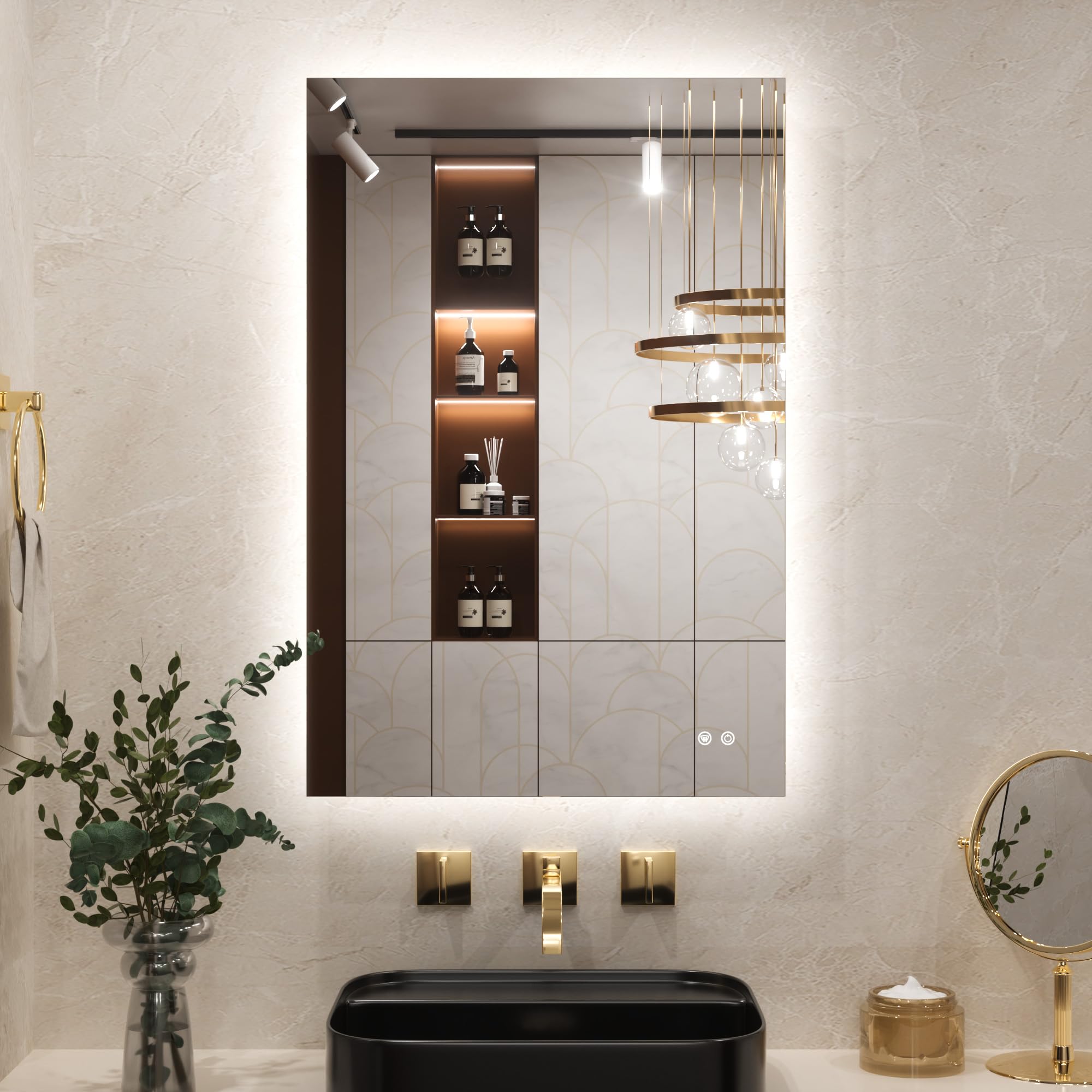 Keonjinn Bathroom Mirror with LED Lights, 60x90cm Illuminated Light Up Rectangle Bathroom Mirror with Backlit Light, Anti-Fog Wall Mounted Vanity Mirrors 3 Colors Dimmable, Memory Function