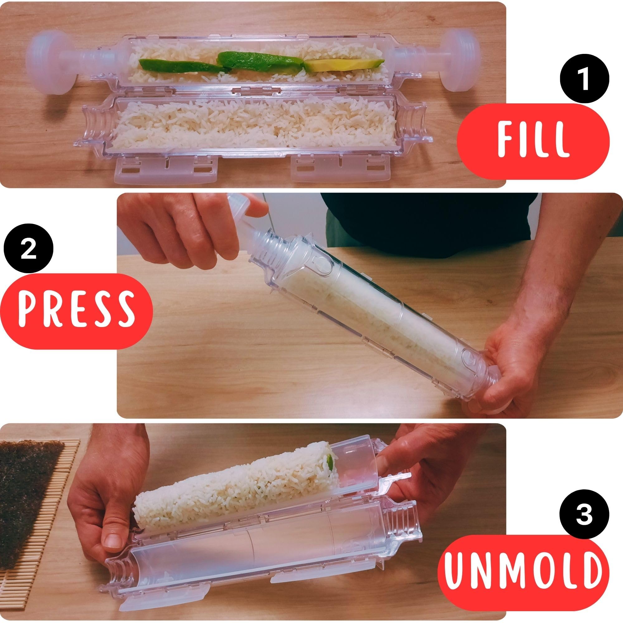 Kit sushi complet - Sushi maker - Appareil pour fabrication sushi - Coffret avec natte en bambou, couteau japonais, moule onigiri, moule sushi, moule maki - Idée cadeau homme femme