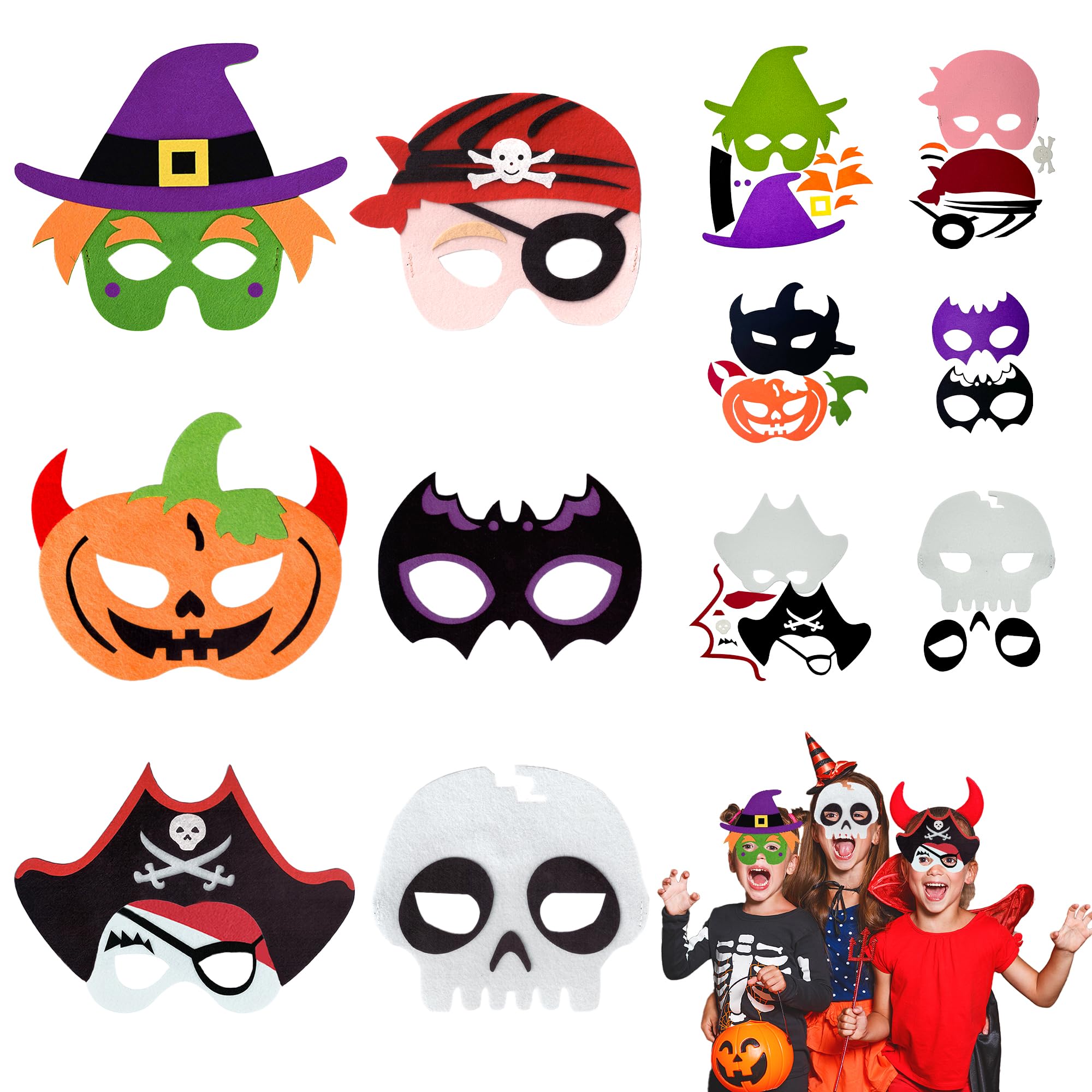 HCTWPY Halloween Masks & Craft Kit - 172 Pcs Cosplay Masks, 24 Sets for Party Supplies, Home Activity & Art Project