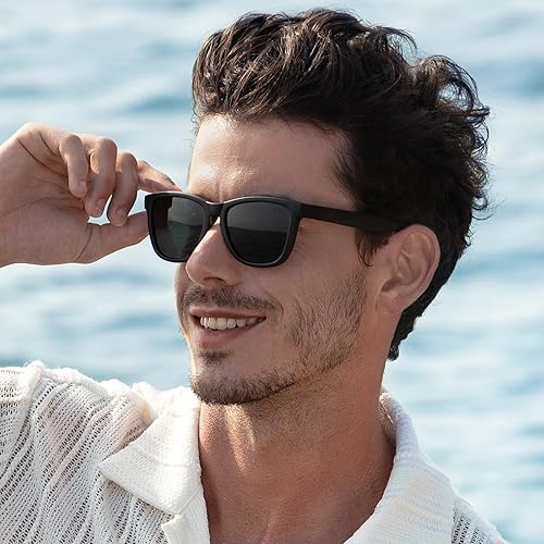 Miniatura 2 de STGATN Lentes de sol polarizados cuadrados para hombre, 2 paquetes en 2 estilos, marcos TR90 mate, protección UV400, antideslizantes