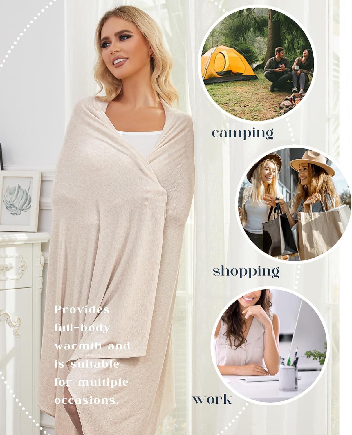 Tencel Cashmere Shawl Wraps for Women,Pashmina Stole Airplane Travel Wool Scarf Blanket Wrap Lightweight UPF 50+ - Image 5