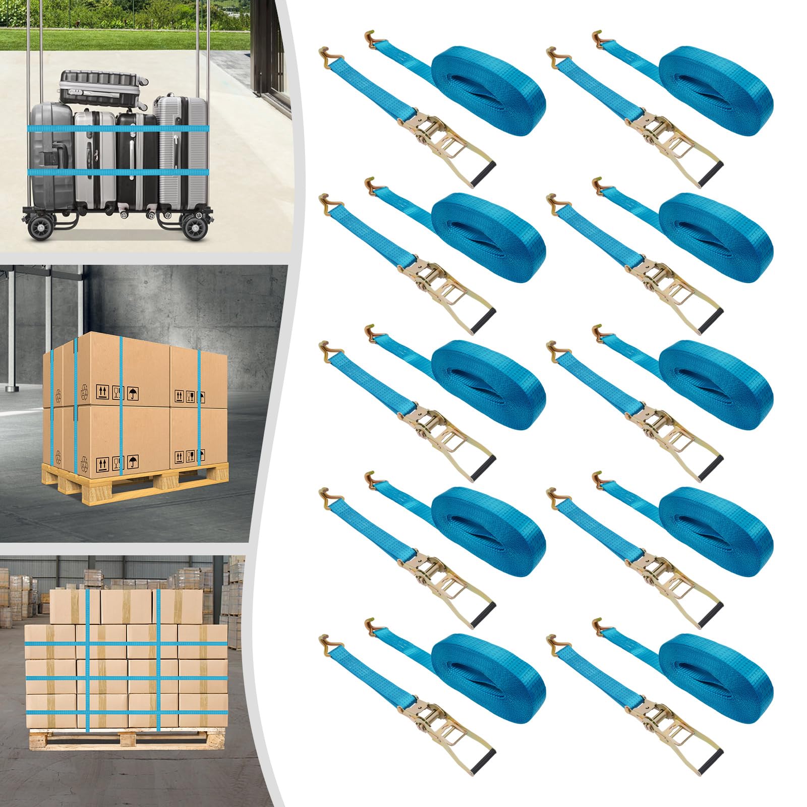 Spanngurte Spanngurt,10 Stück 5000 kg 10m Zurrgurte mit Haken,Ratschengurte,5cm Breite,Schnellverschluss-Ratschenfunktion,für die Ladungssicherung,Blau
