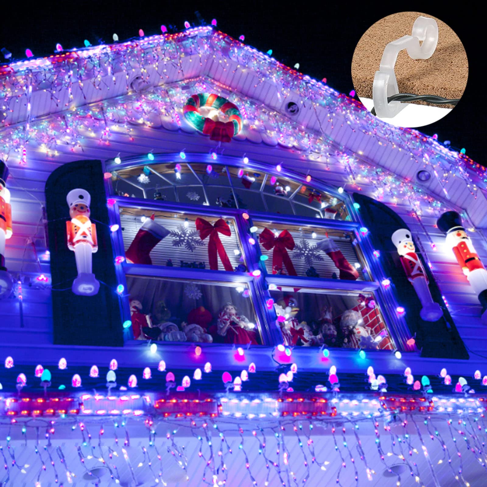 80 Ganci Per Luci Di Natale Da Grondaia – Clip In Plastica Bianca 5x2,3 Cm Per Esterni, Fissaggio Per Catene Luminose E Decorazioni