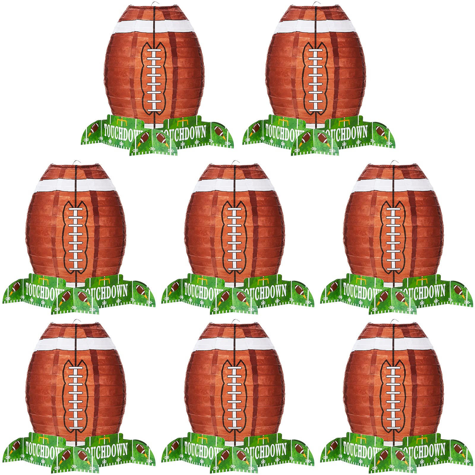 8 Pieces Football Paper Lantern Table Centerpiece Decoration Set Soccerball Game Lantern with Stand Pieces for Sports Game Football Birthday Party Supplies,12 Inches