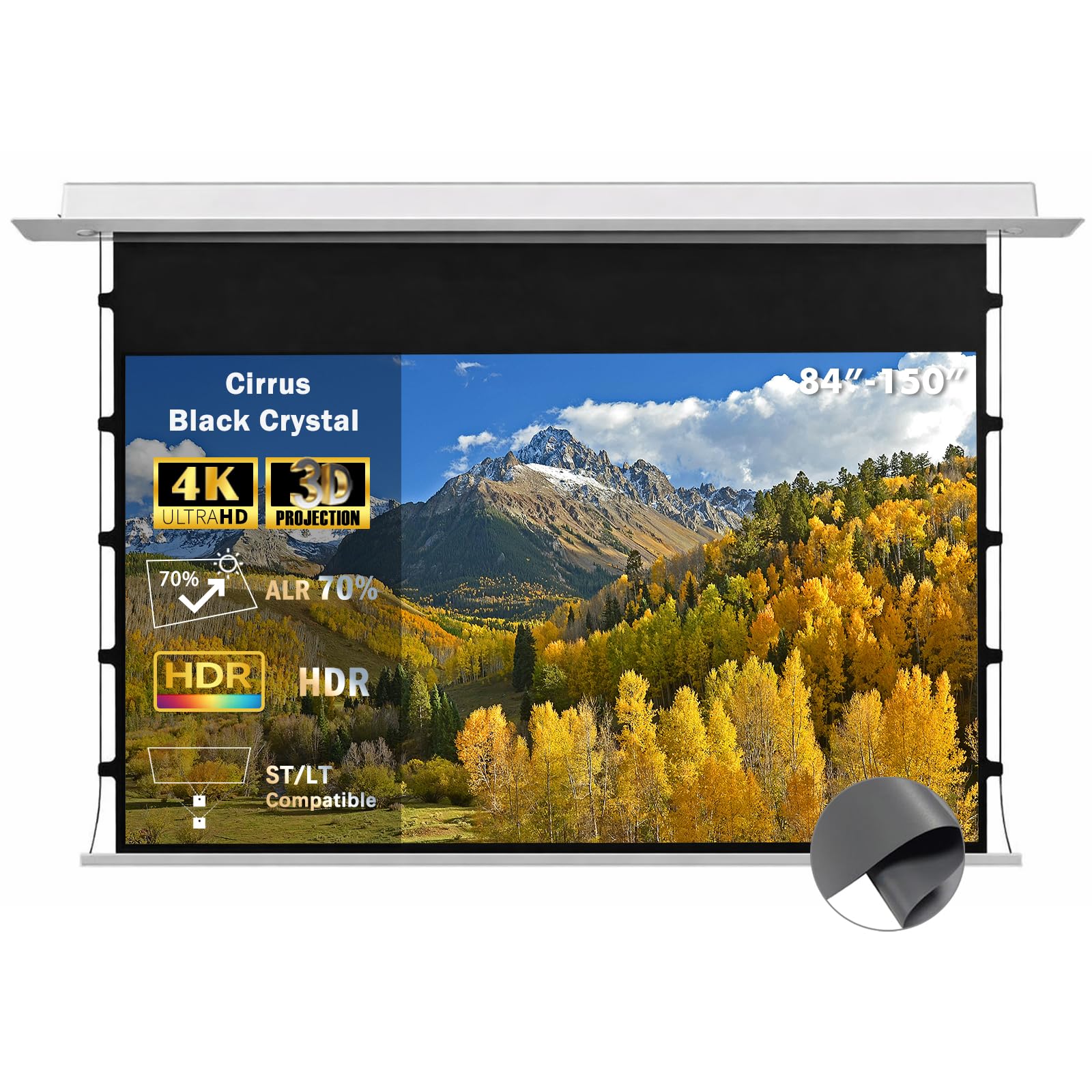 Cirrus Pantalla Proyector Techo Empotrada 100 Pulgadas Black Crystal ALR | Ideal para Habitaciones Luminosas | 70% ALR | Para Proyectores ST/LT | Eléctrica Retráctil