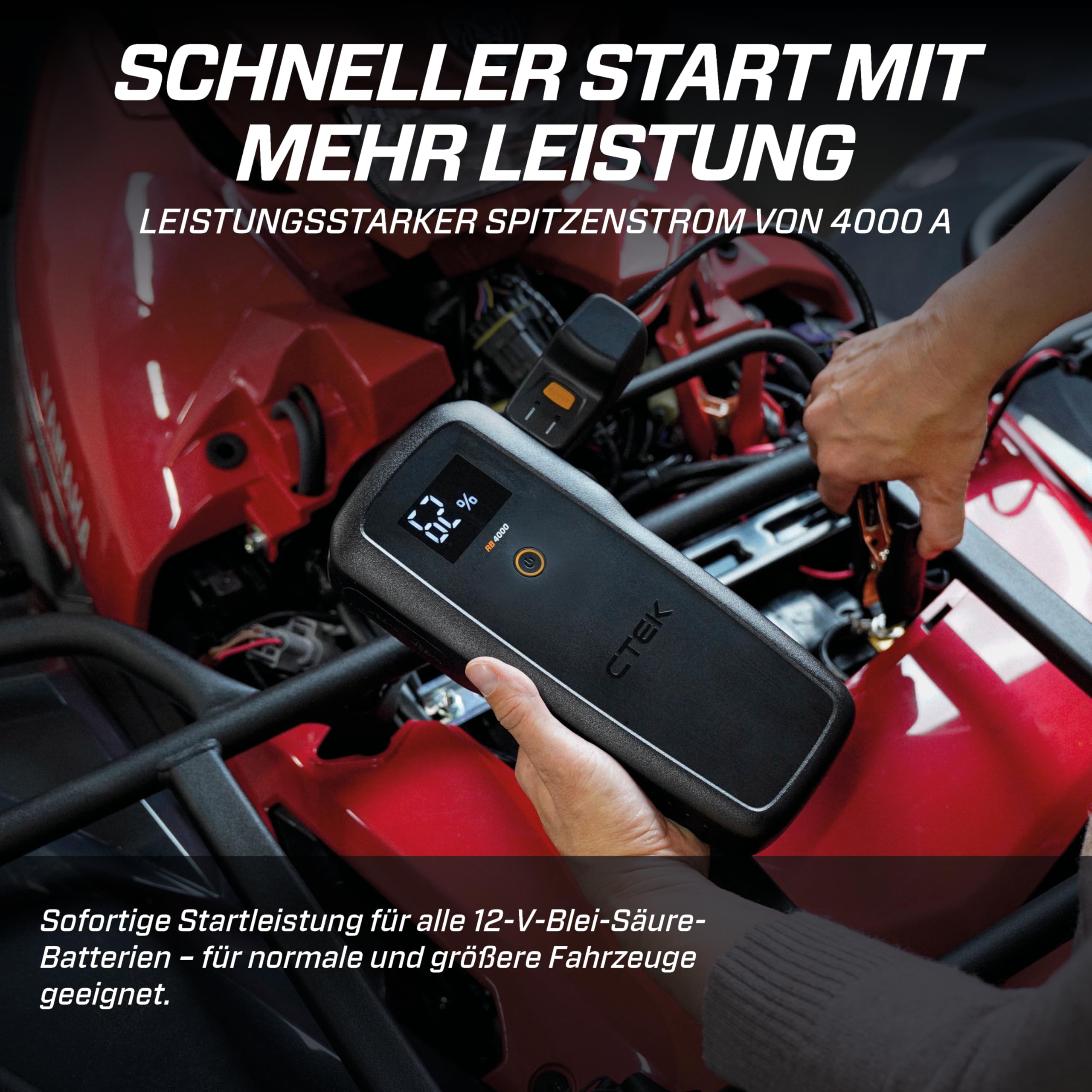 CTEK RB 4000 Tragbarer Starthilfe-Booster – 4000A Batterie-Spitzenstrom, Booster für 12V-Batterien in Diesel- und Benzinfahrzeugen