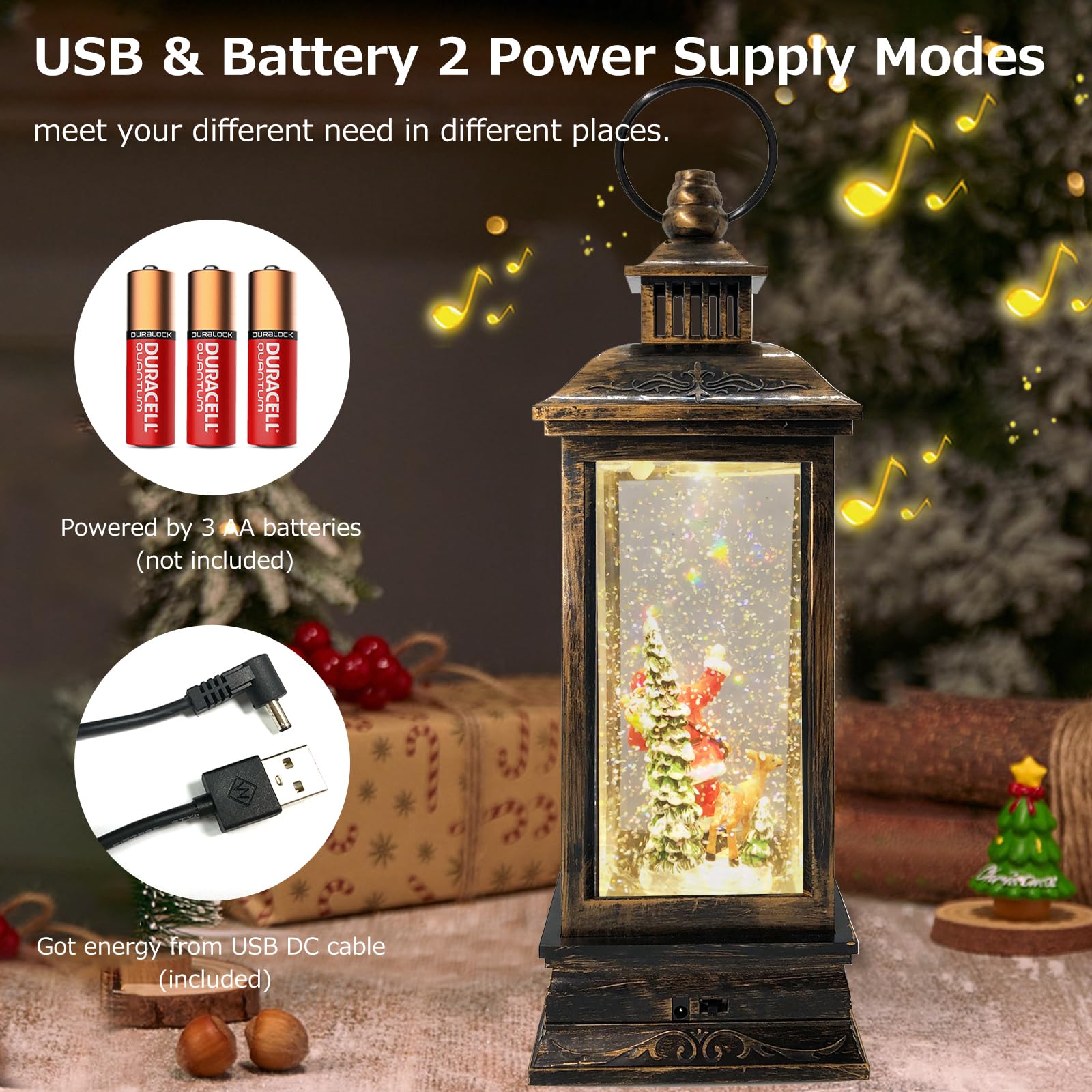 Marsyu Weihnachts Schneekugel Laterne, musikalisch beleuchtet mit Timer, rotierende Weihnachtsmann Wasserlaterne, glitzernde Weihnachtsdekoration, Geschenk