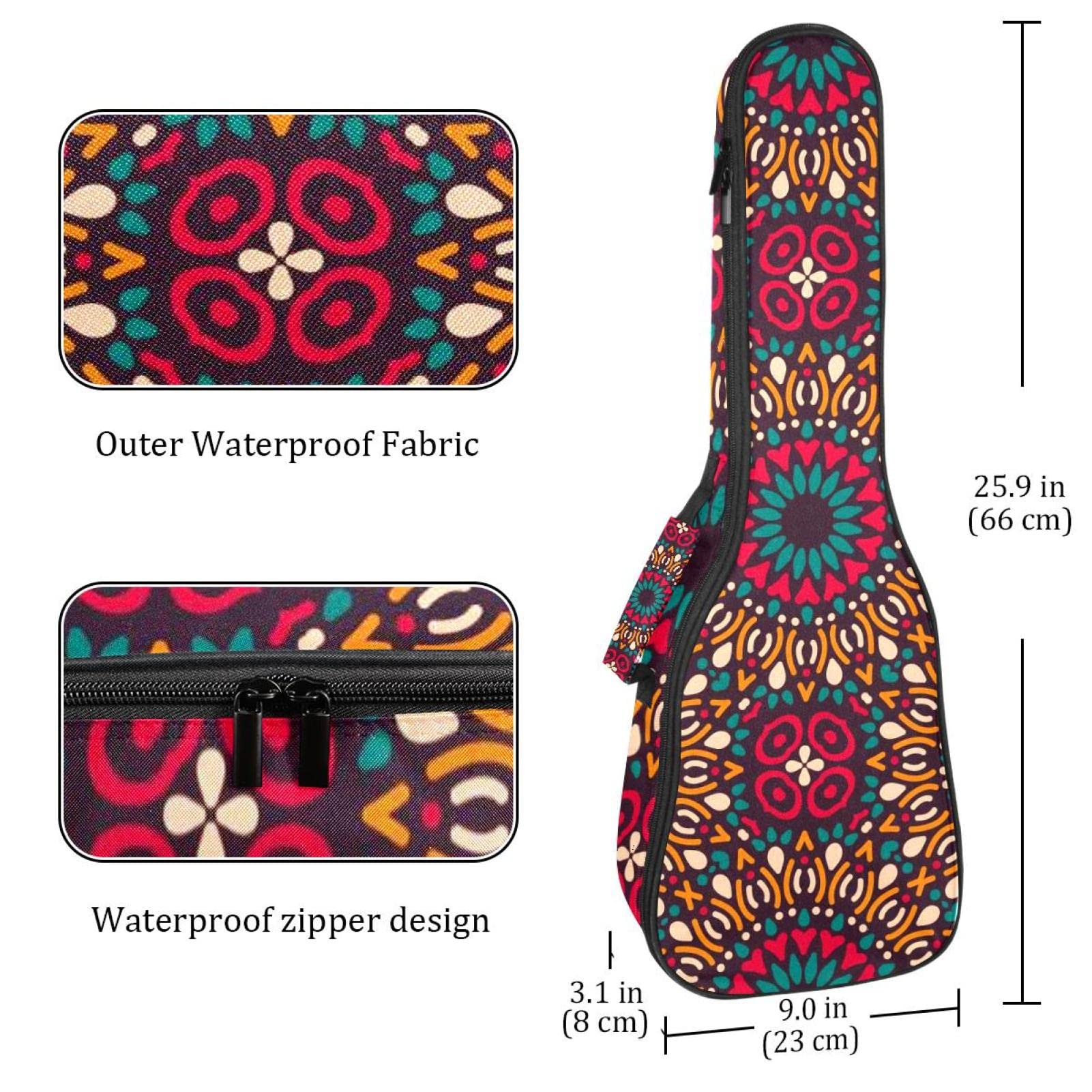 Sac à dos robuste pour ukulélé de concert - Sac de rangement pour ukulélé soprano - Sac rembourré de 10 mm - Motif mandala - Sans couture