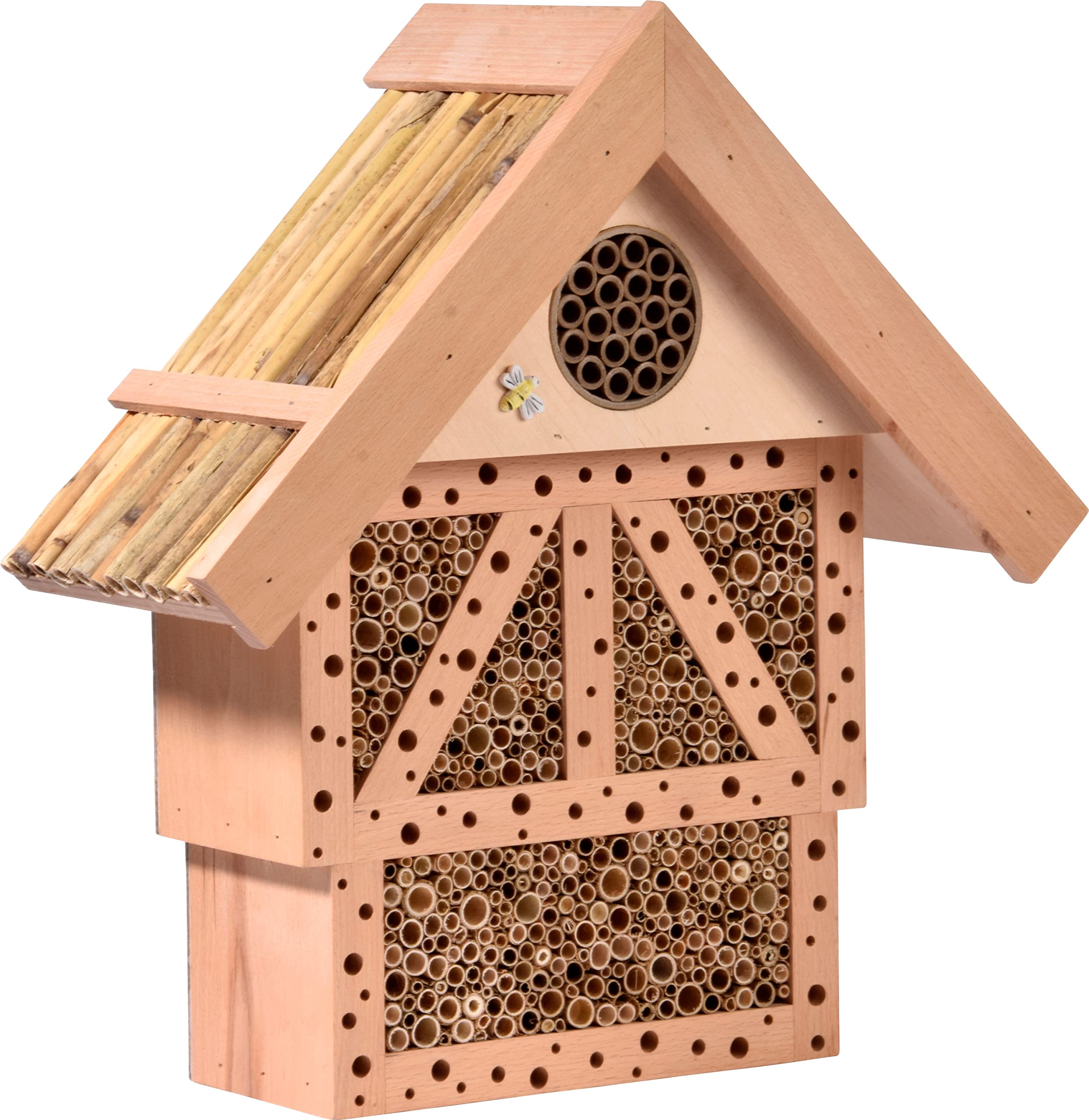 dobar® Green label 22396FSCe - Casetta per api selvatiche, design "Monschau", in legno massello, effetto legno di faggio, 37,5 x 15 x 38,5 cm, colore: Naturale