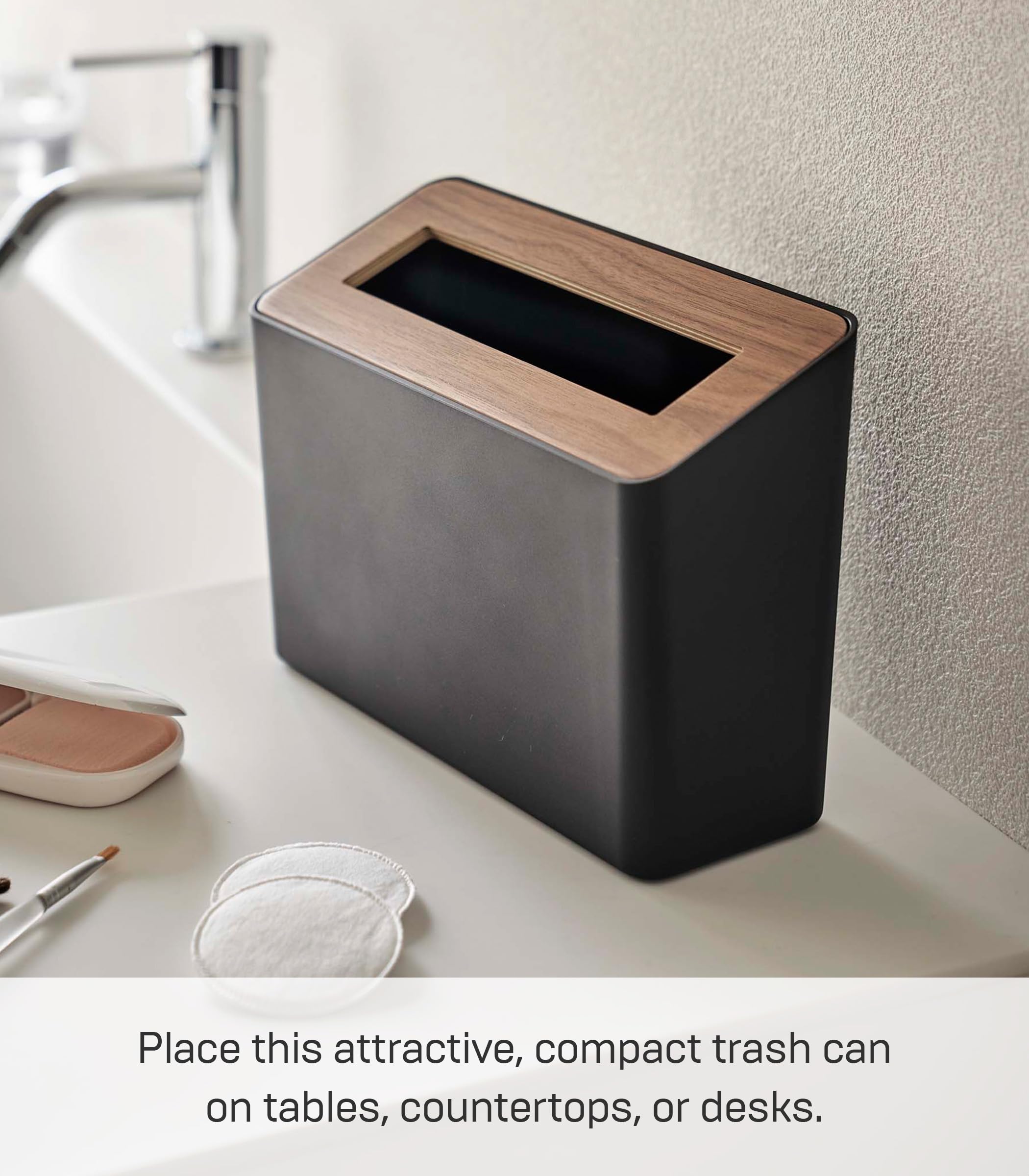 Cestino Spazzatura Yamazaki - Acciaio E Legno, Design Elegante - 10 Litri, Nero/noce - Foto 2