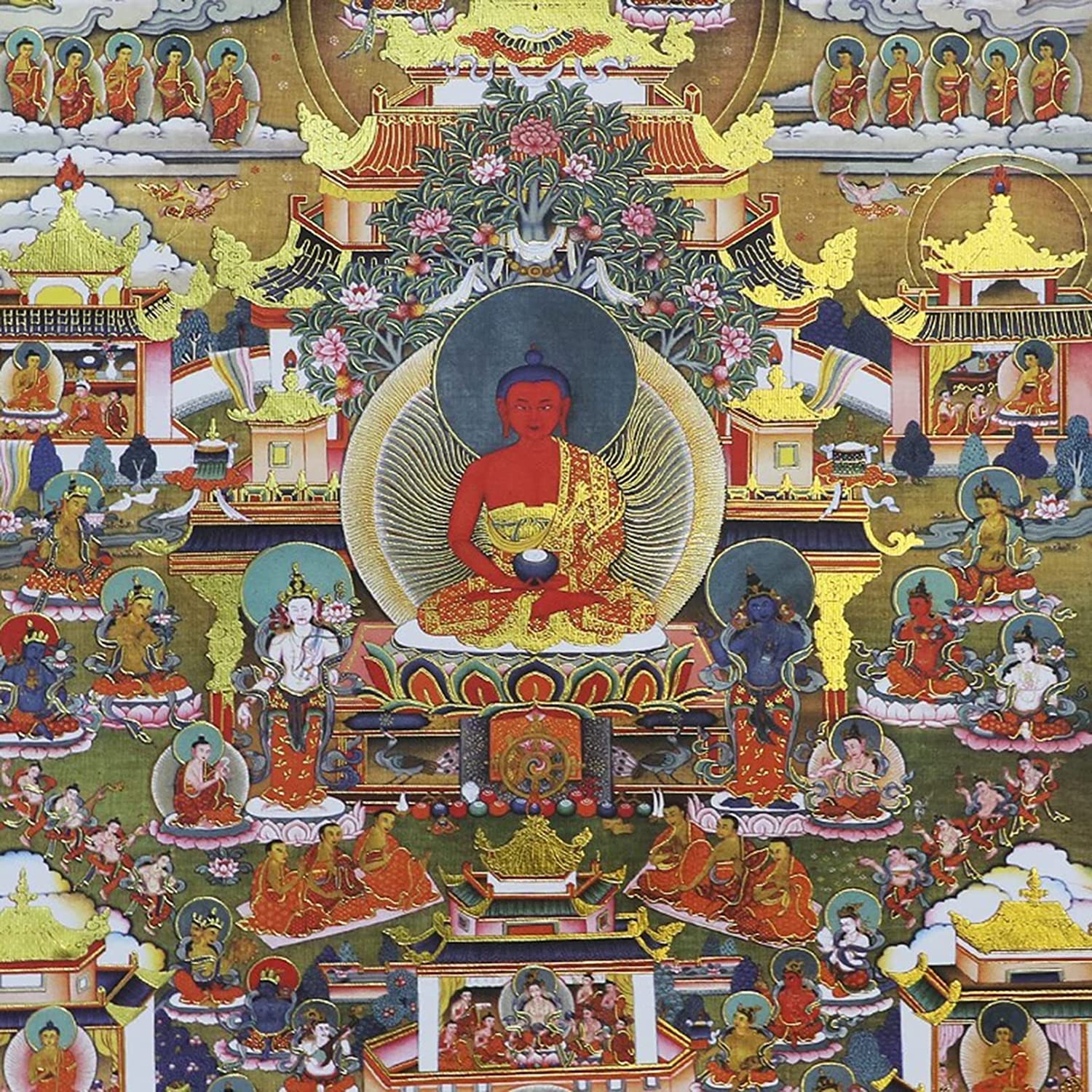 Tybetańskie tangki, Tybetański gobelin z obrazem Buddy i haftem thangka(49x63cm)
