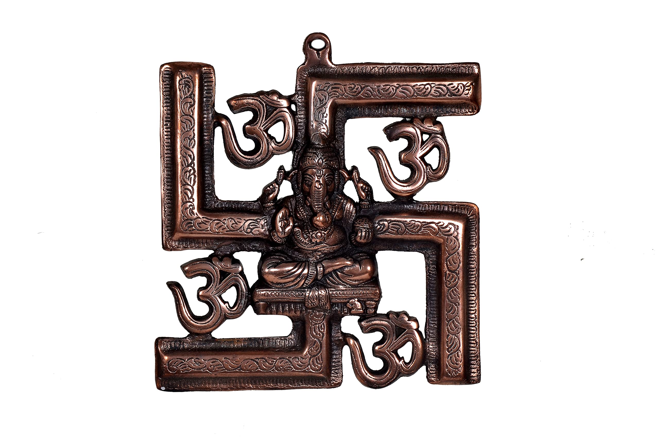 Dattatreya Om Swastik Wall Hanging Wall Decorative Showpiece Swastik with Ganesha Multicolour in Metal (Height 11 X 11 Inches)-image-20