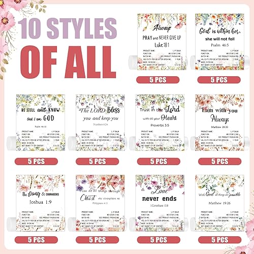 Miniatura 10 de Dansib 50 unidades de bálsamos labiales bohemios, regalos a granel para mujeres, cristianas, escritura, religiosos, versículos bíblicos, recuerdos